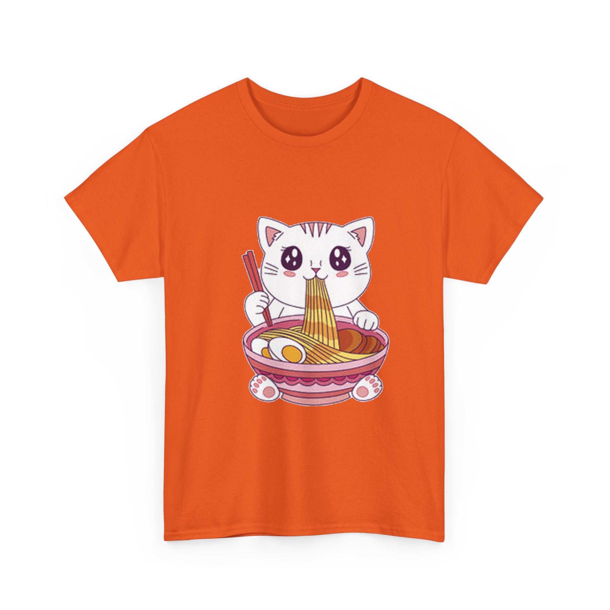 Cute Cat Ramen Tee – Kawaii Kitty Eating Noodles Graphic Shirt