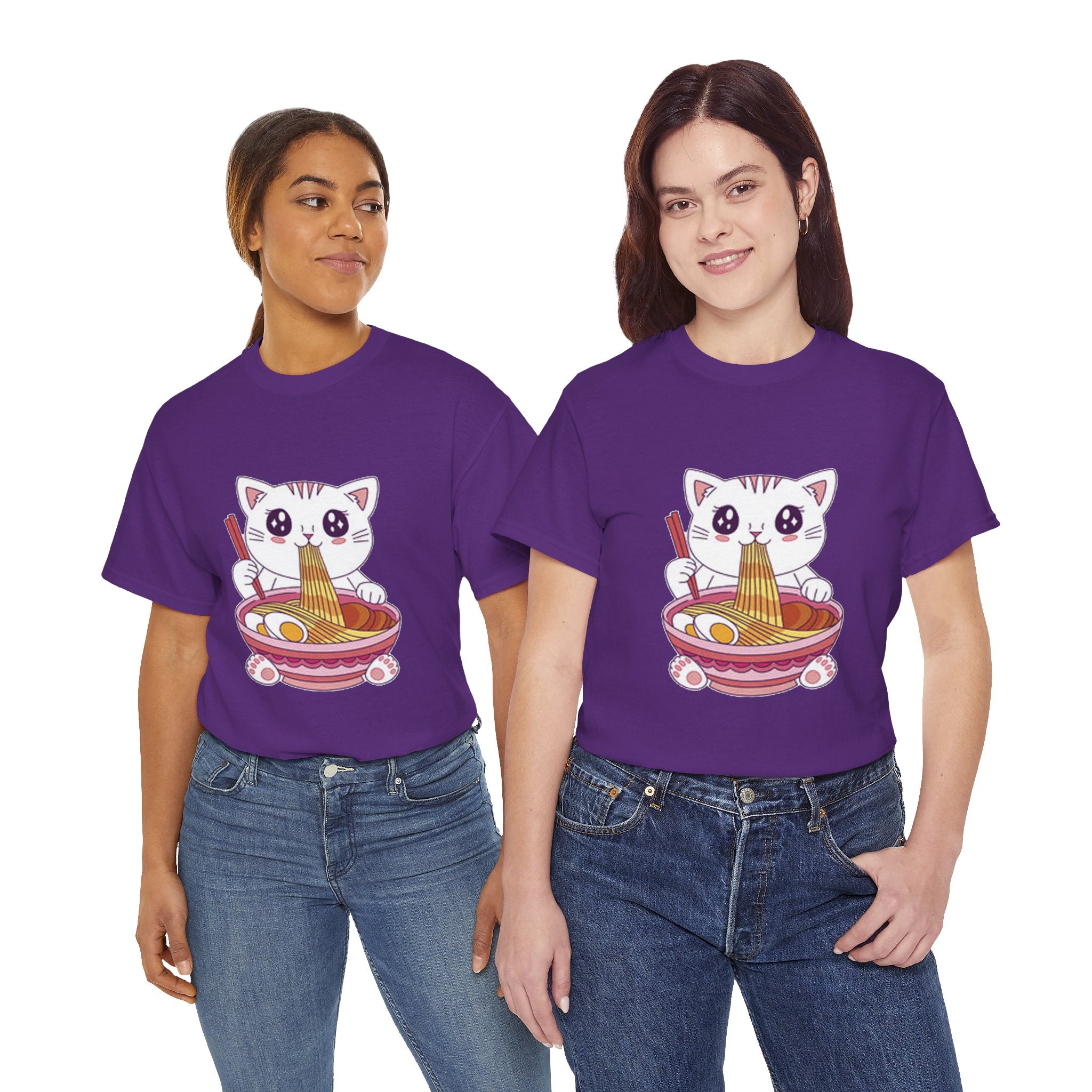 Cute Cat Ramen Tee – Kawaii Kitty Eating Noodles Graphic Shirt