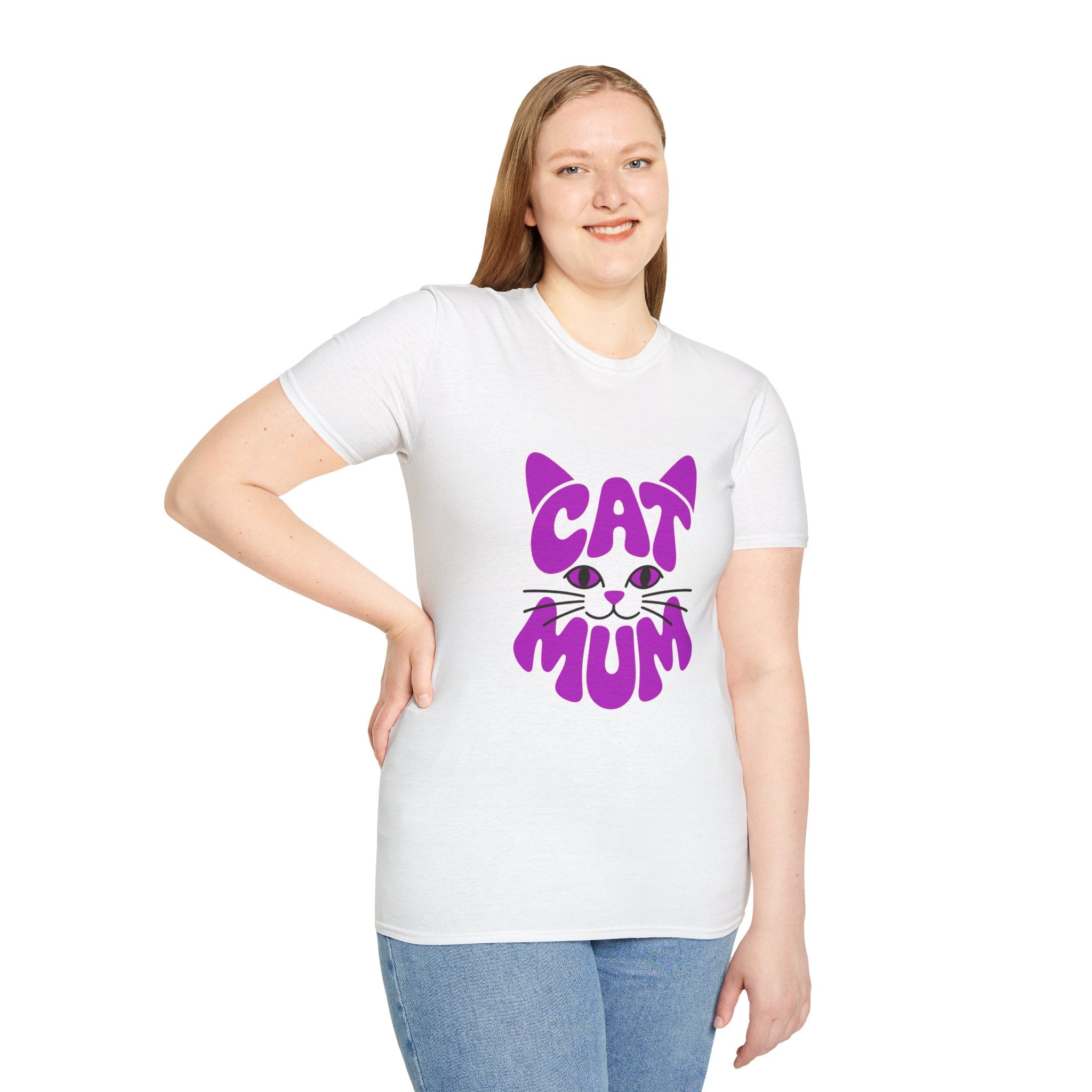 Cat Mum T-Shirt — Cute Purple Cat Face Tee for Cat Moms, Mother’s Day Gift