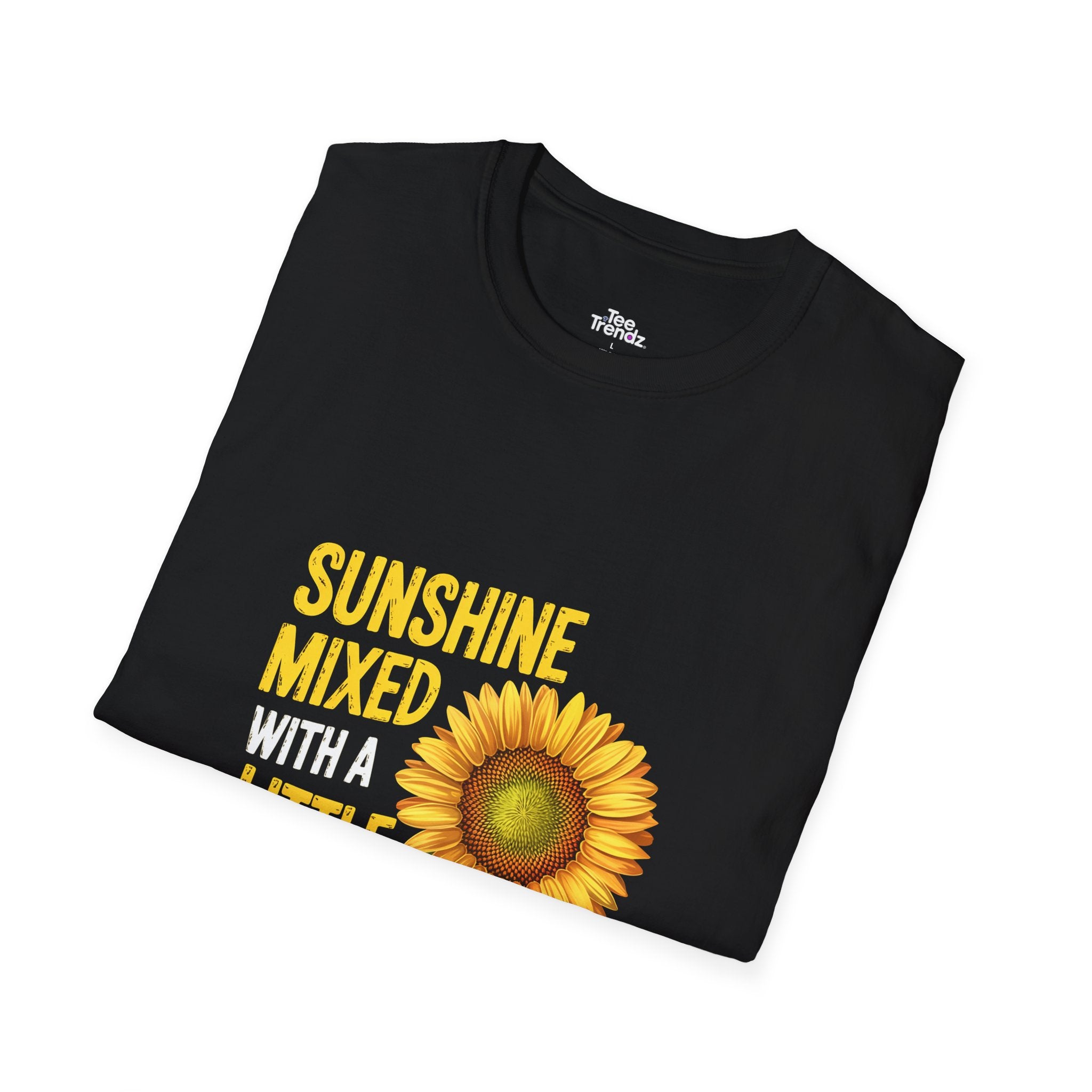 Sunshine Mixed With A Little Hurricane T-Shirt – Sunflower Graphic Tee for Bold, Fun-Loving Women