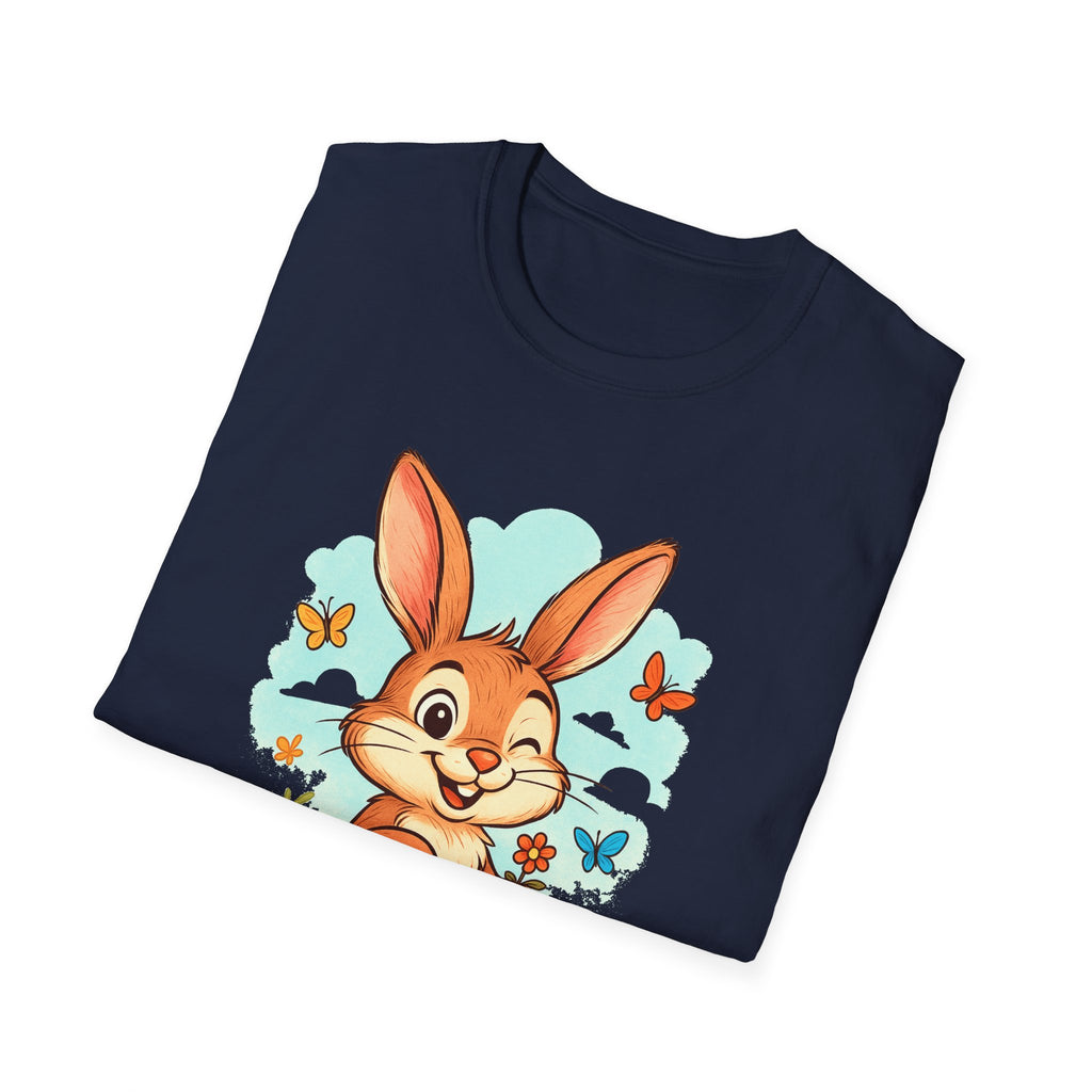 Cute Bunny Tee — Cartoon Rabbit with Butterflies Kids Easter Shirt