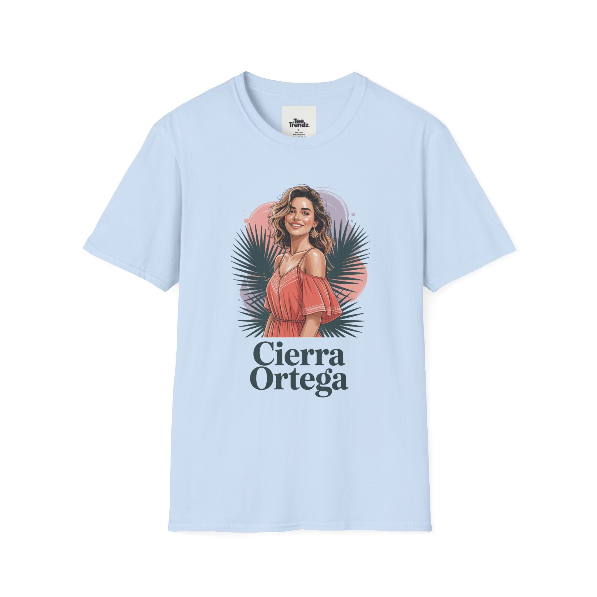 Personalized Portrait T‑Shirt — Custom Name "Cierra Ortega" Tropical Palm Graphic