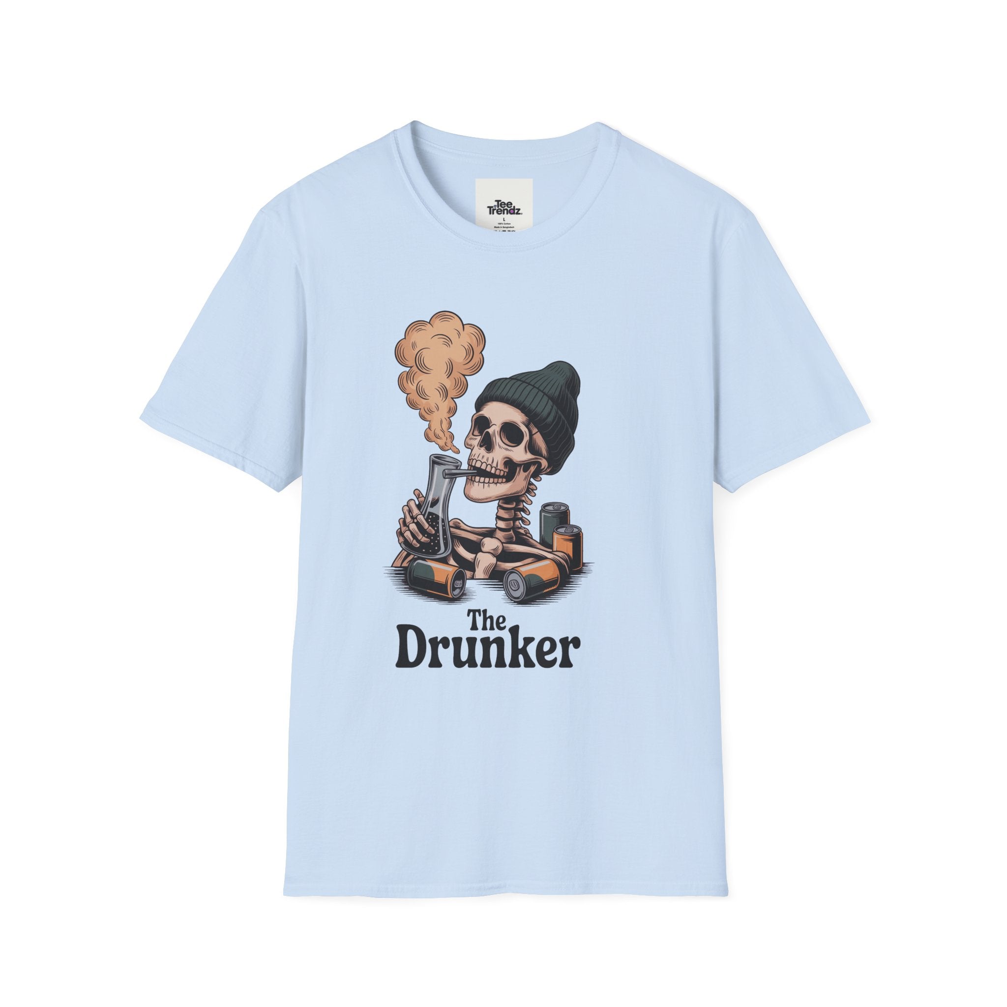 Skull Smoker T‑Shirt — "The Drunker" Vintage Skeleton Graphic Tee