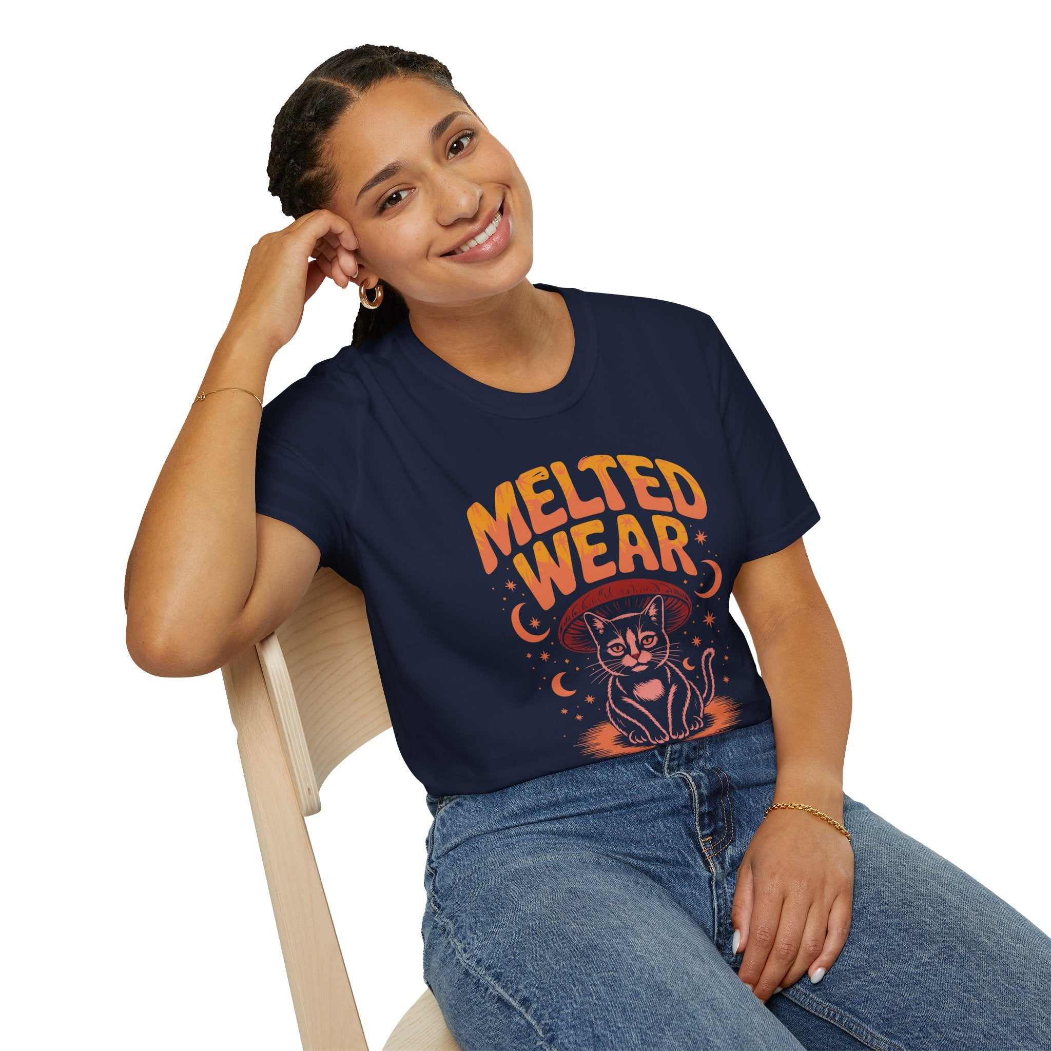 Cat Graphic T-Shirt — "Melted Wear" Retro Moonlit Design