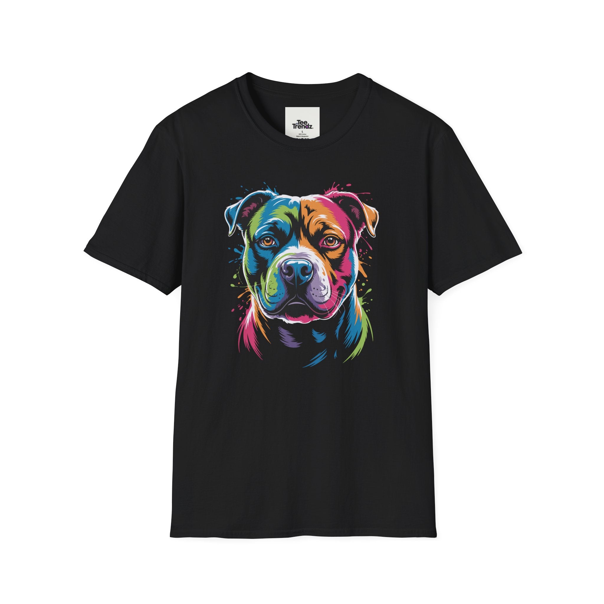 Colorful Pitbull Portrait T-Shirt — Vibrant Dog Art Tee