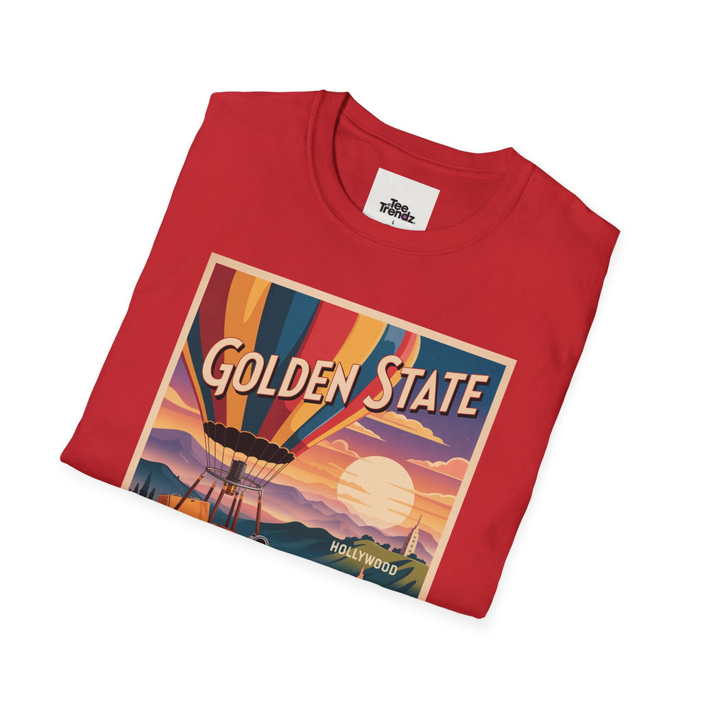 Golden State Hot Air Balloon T-Shirt — Vintage Travel Poster Tee