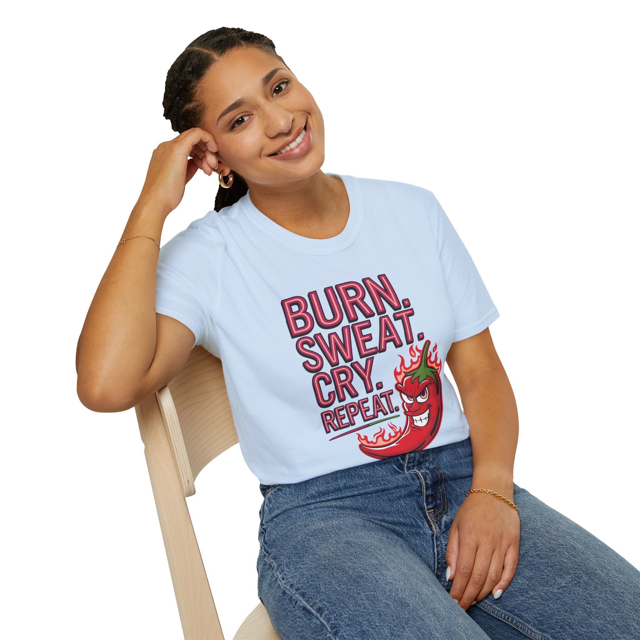 Burn. Sweat. Cry. Repeat. T-Shirt — Spicy Fitness Motivation Tee