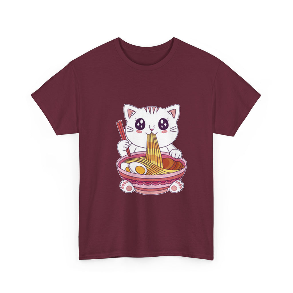 Cute Cat Ramen Tee – Kawaii Kitty Eating Noodles Graphic Shirt