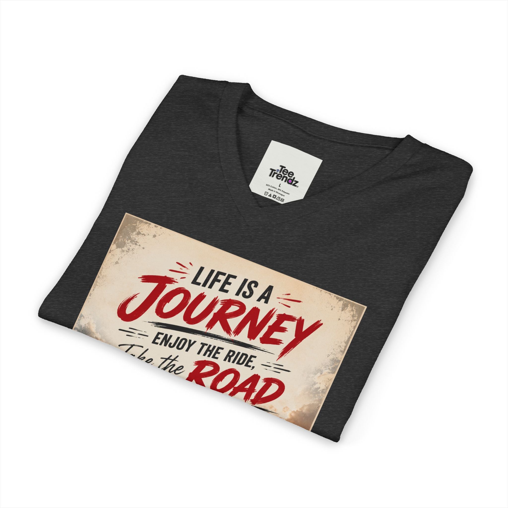 Journey Motorcycle V-Neck Tee — "Life Is a Journey, Enjoy the Ride" Graphic Shirt