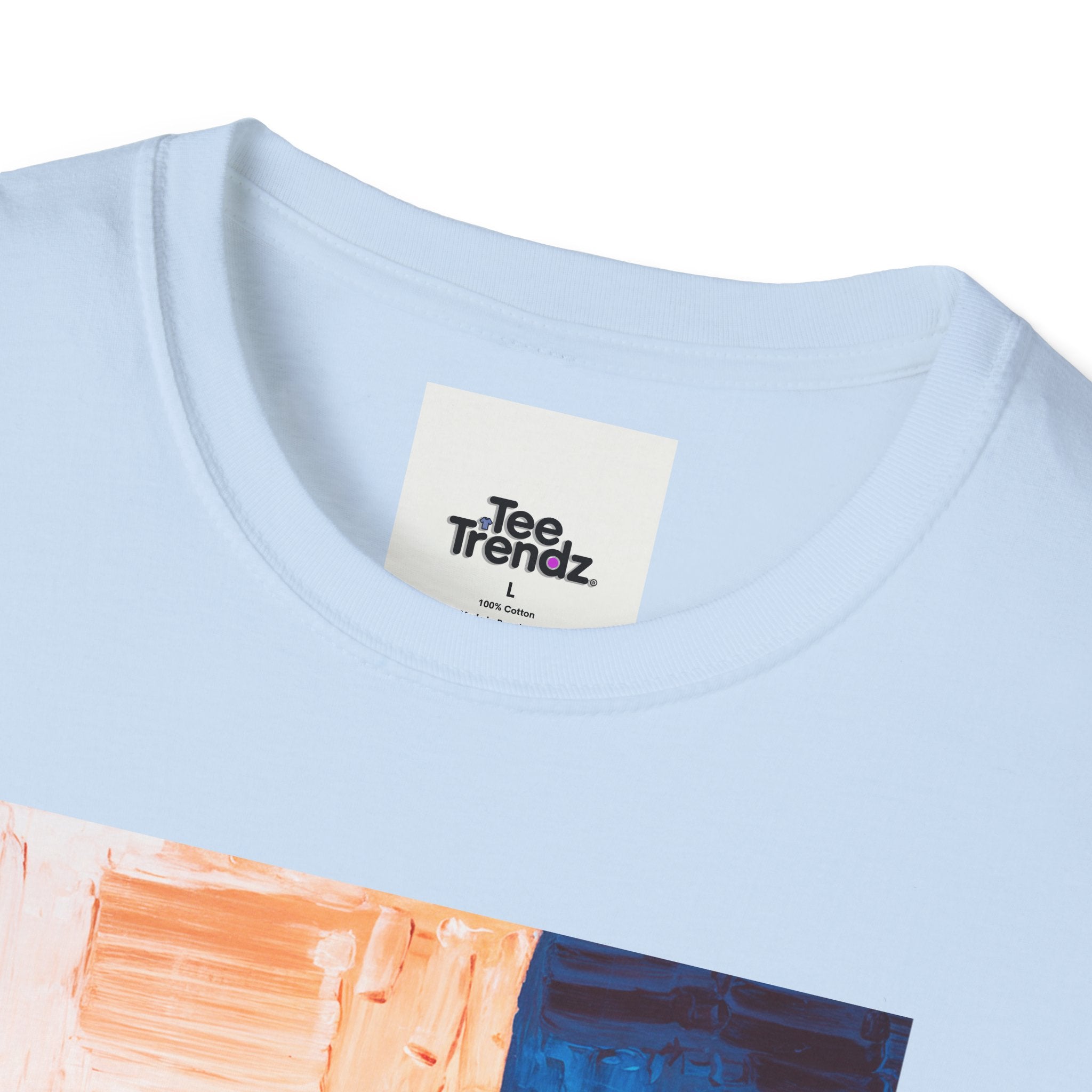 Abstract Color Block T-Shirt — Blue & Peach Modern Art Tee