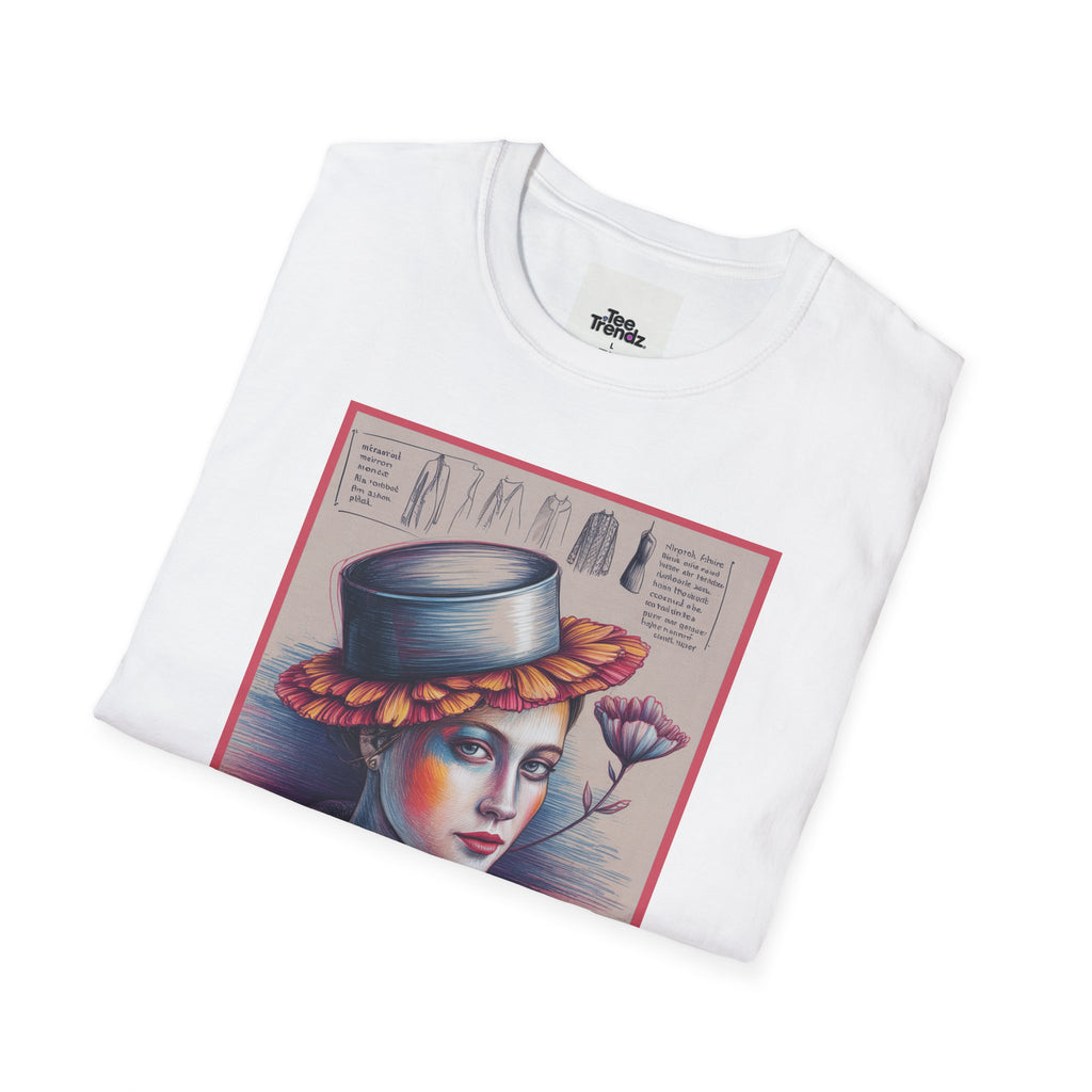 Vintage Portrait T-Shirt — Floral Hat Illustration