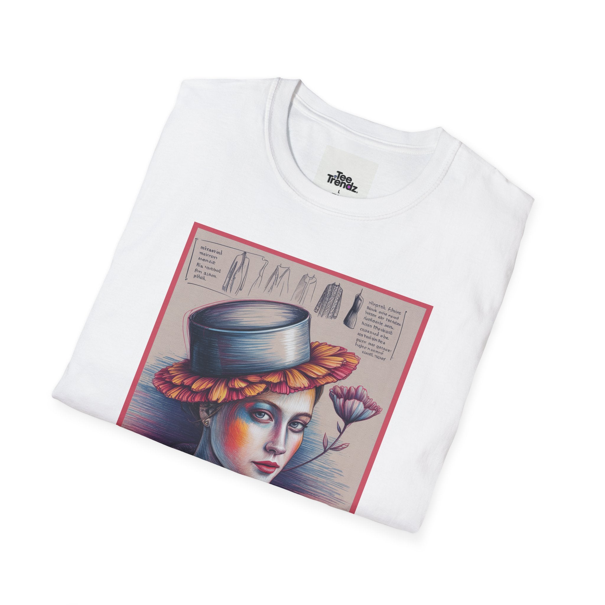 Vintage Portrait T-Shirt — Floral Hat Illustration