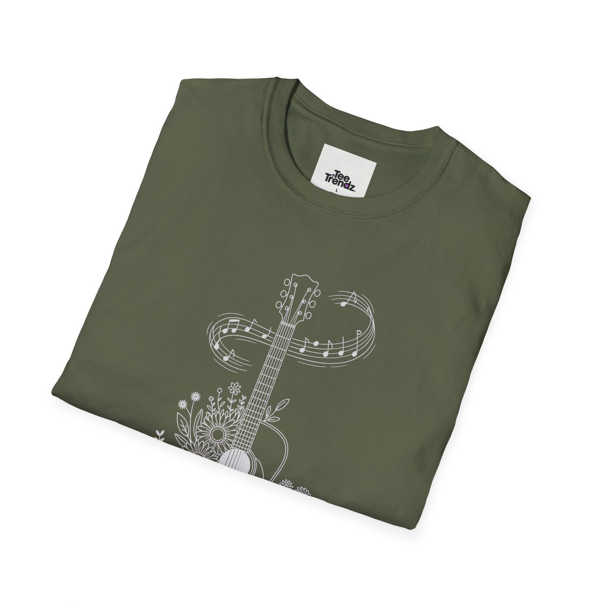 Acoustic Floral Guitar T-Shirt — 'A Heartwide Water I...' Music Tee for Songwriters & Folk Lovers