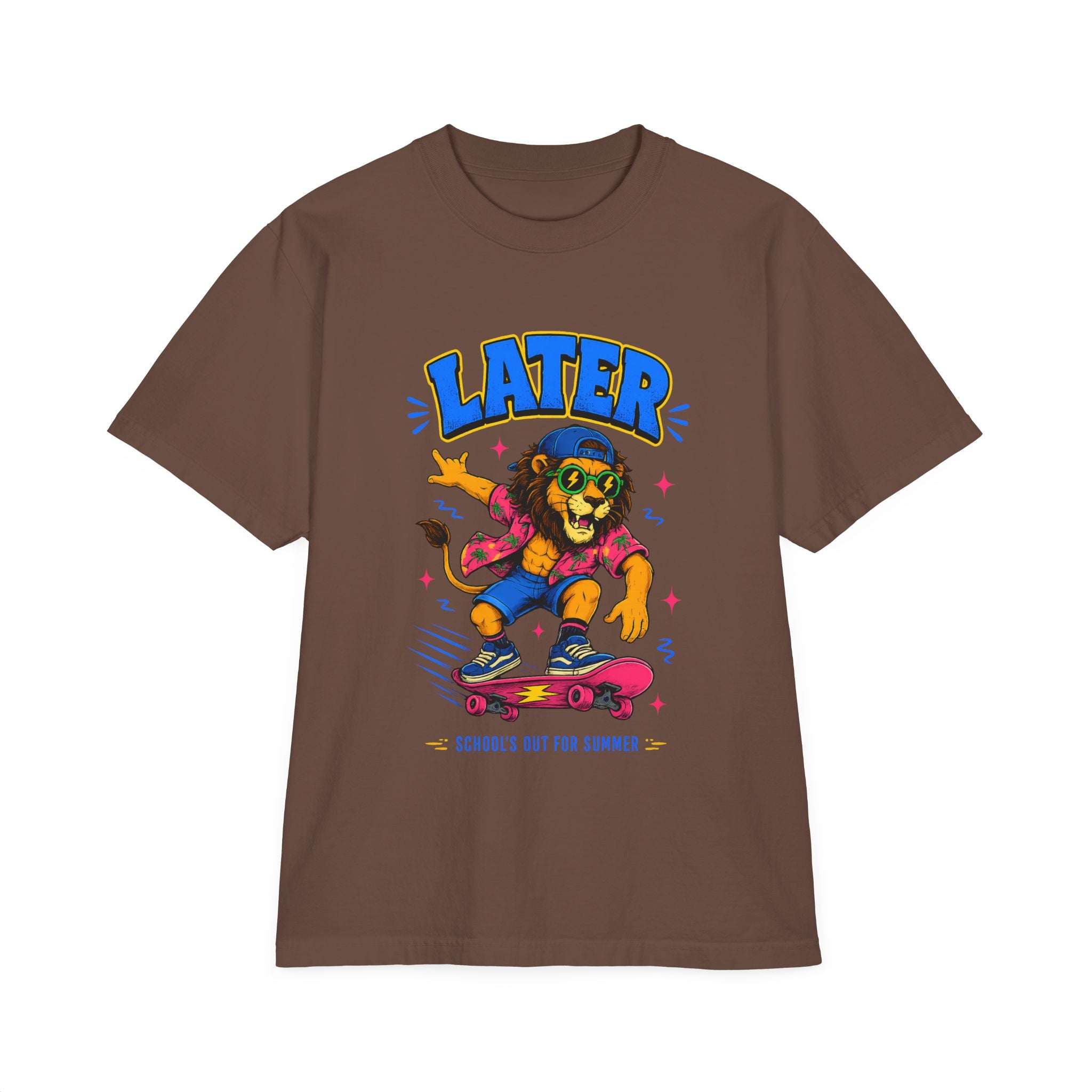 Later Skateboard Lion T-Shirt — "Later" Graphic Tee for Summer Vibes