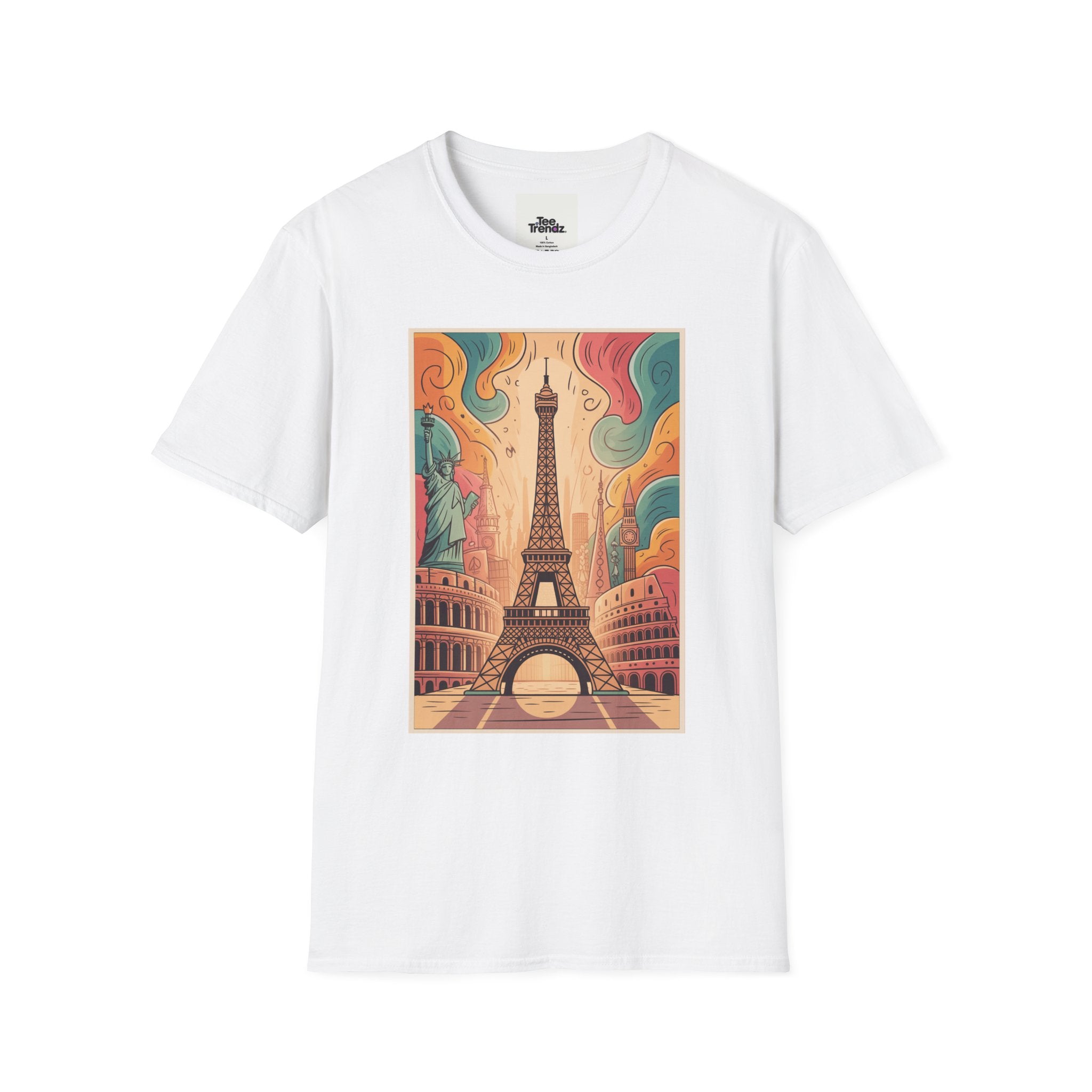 Eiffel Tower Retro Art T-Shirt — Vintage Paris Skyline Tee