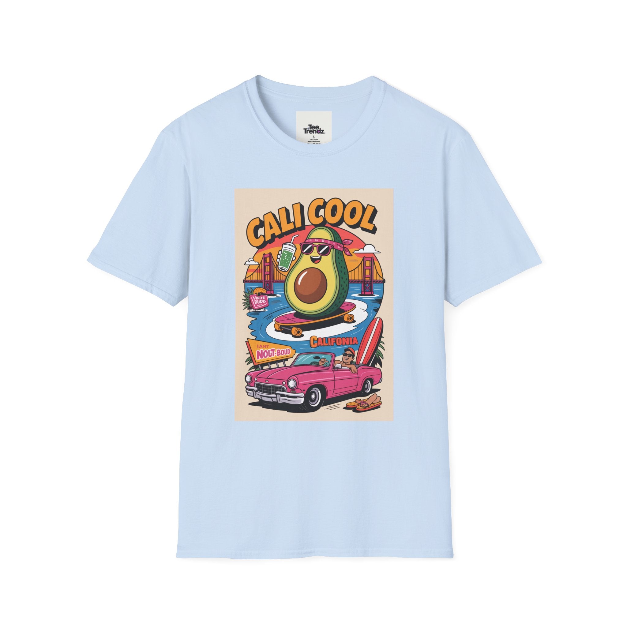 Cali Cool Avocado Tee — Retro Surfing California Graphic T-Shirt