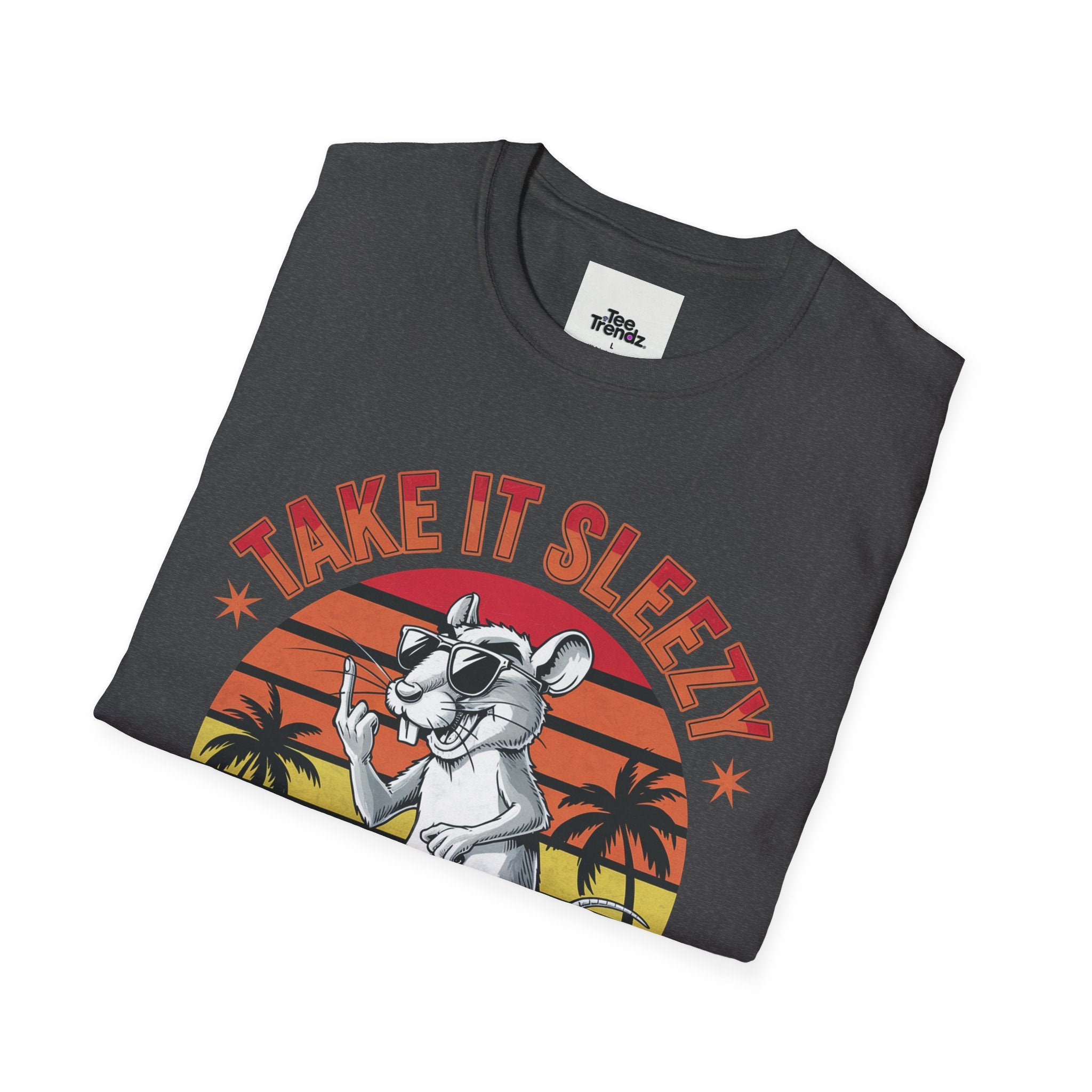 Take It Sleazy Skateboard Rat T-Shirt — Retro Sunset Beach Graphic Tee