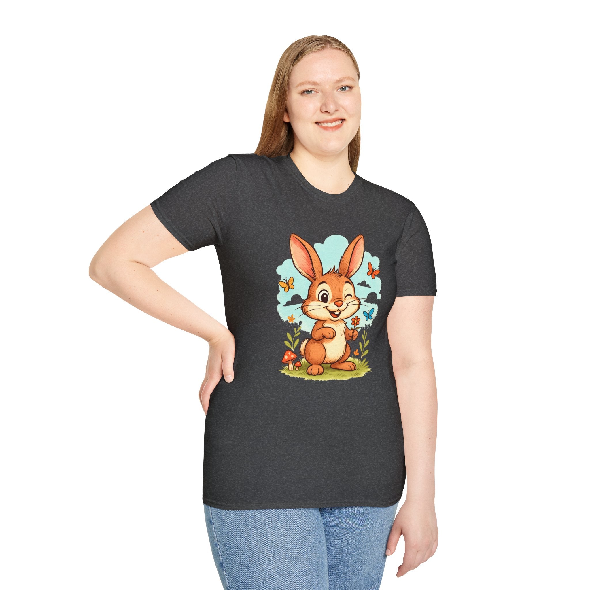 Cute Bunny Tee — Cartoon Rabbit with Butterflies Kids Easter Shirt