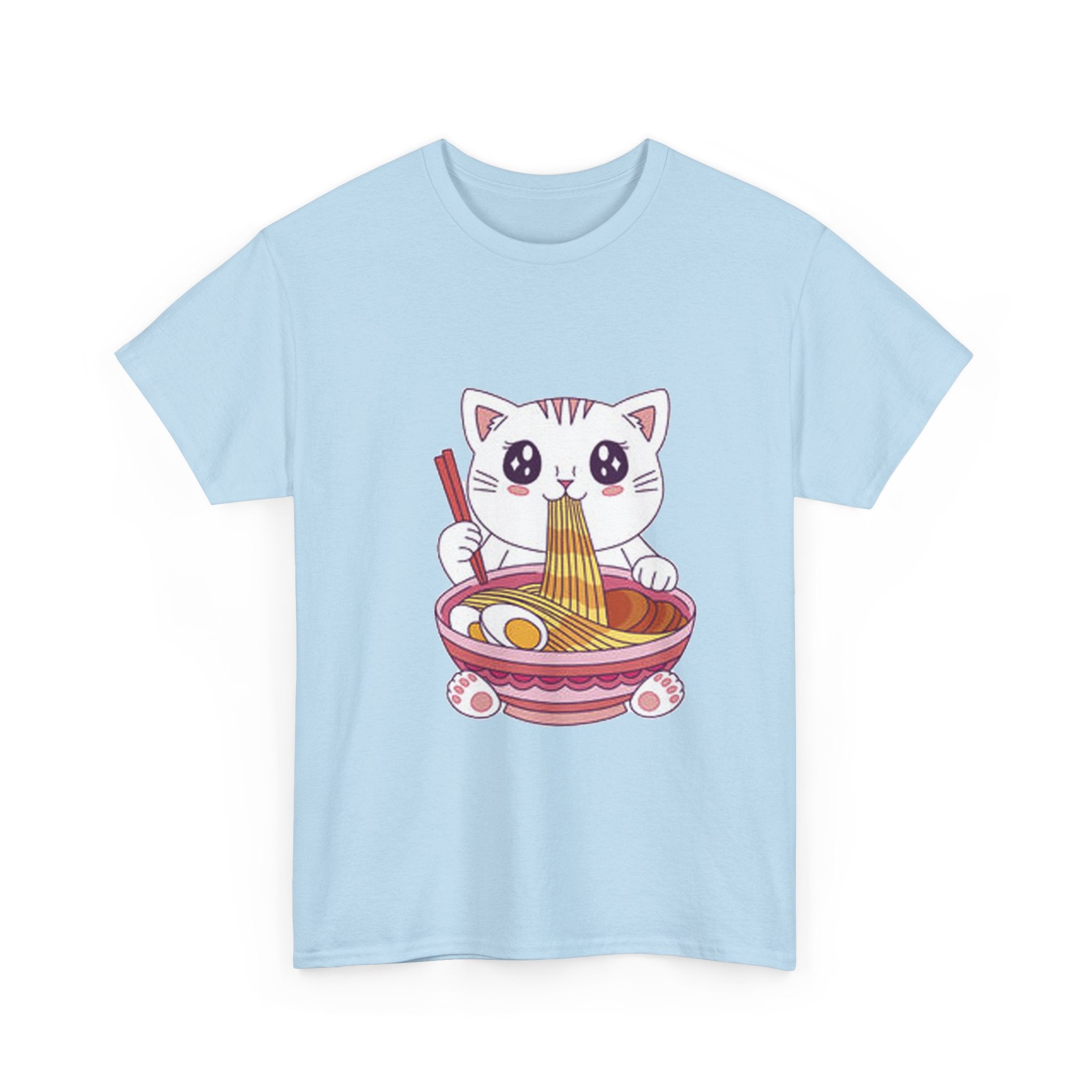 Cute Cat Ramen Tee – Kawaii Kitty Eating Noodles Graphic Shirt