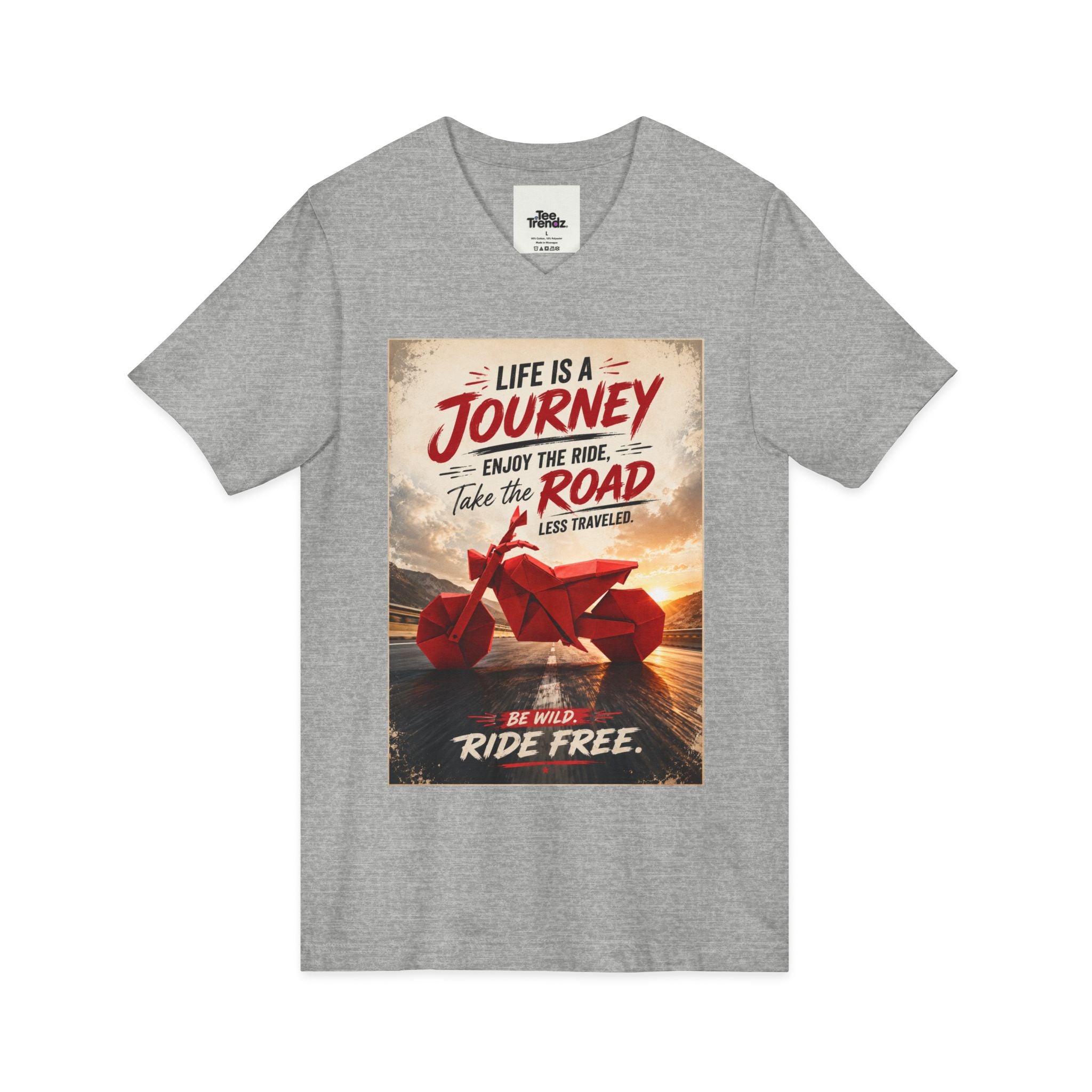 Journey Motorcycle V-Neck Tee — "Life Is a Journey, Enjoy the Ride" Graphic Shirt