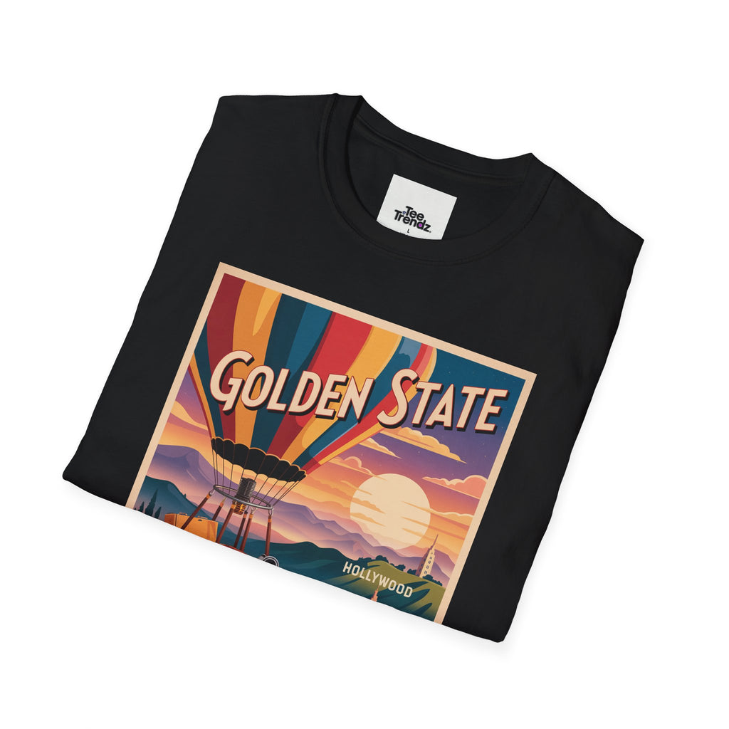 Golden State Hot Air Balloon T-Shirt — Vintage Travel Poster Tee