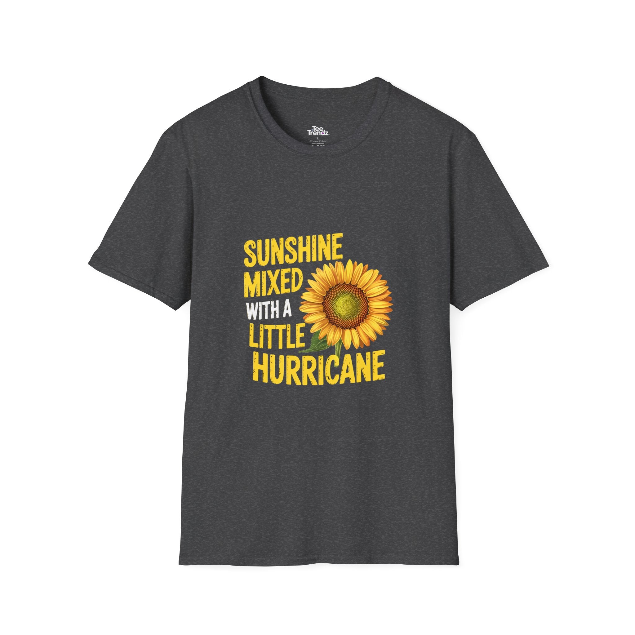 Sunshine Mixed With A Little Hurricane T-Shirt – Sunflower Graphic Tee for Bold, Fun-Loving Women