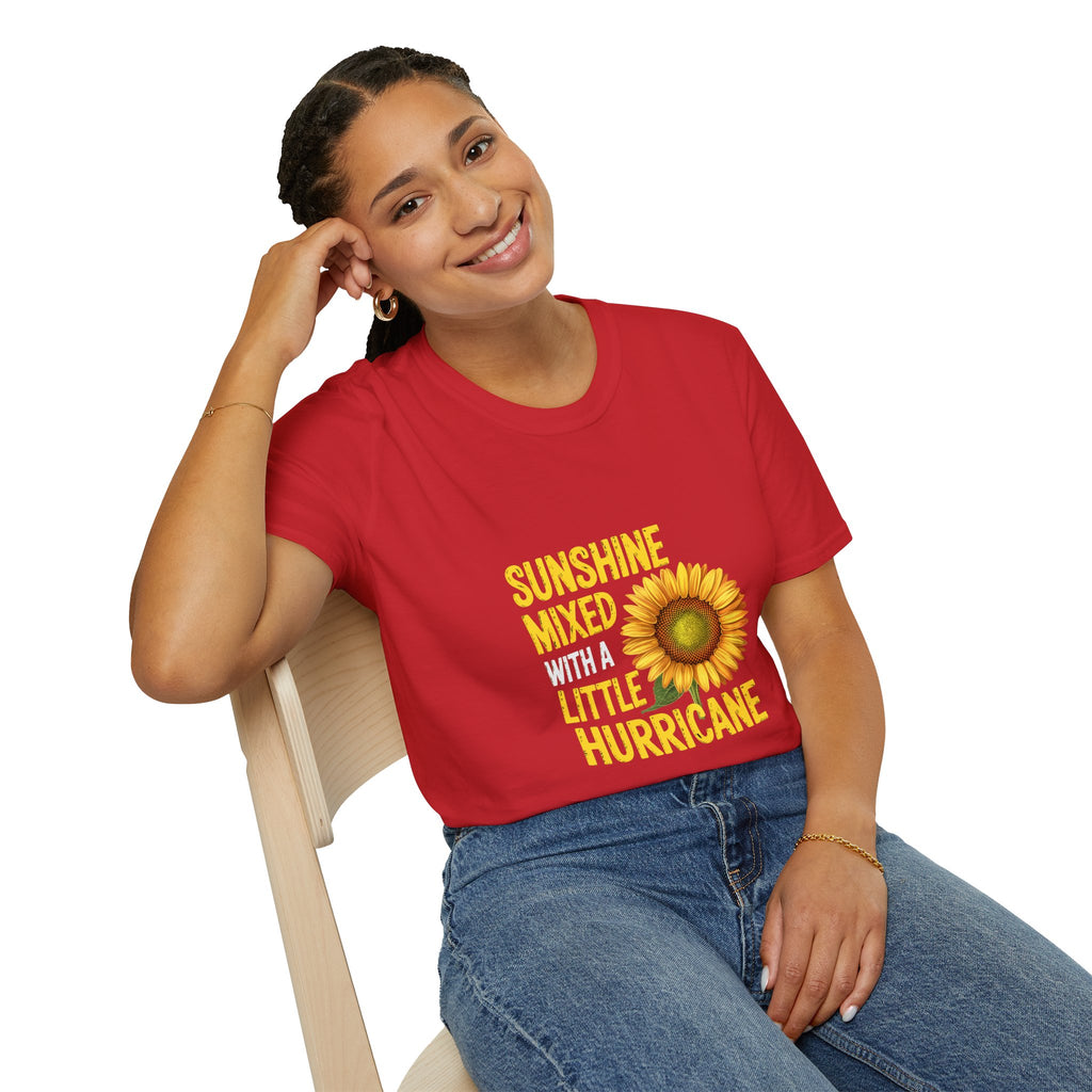 Sunshine Mixed With A Little Hurricane T-Shirt – Sunflower Graphic Tee for Bold, Fun-Loving Women