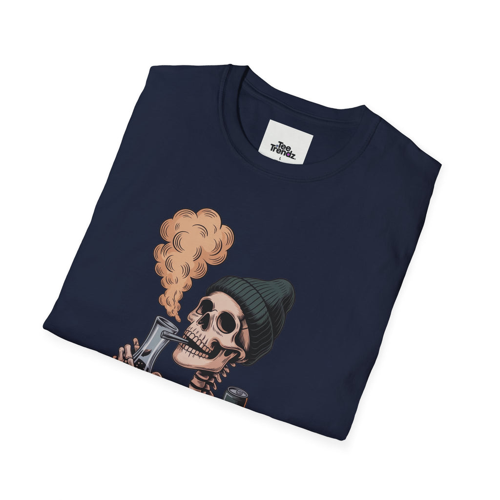 Skull Smoker T‑Shirt — "The Drunker" Vintage Skeleton Graphic Tee