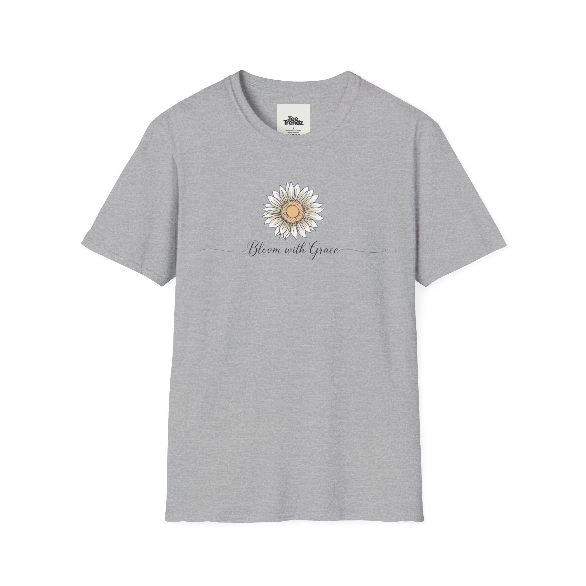 “Bloom with Grace” Sunflower T-Shirt — Floral Inspirational Graphic Tee