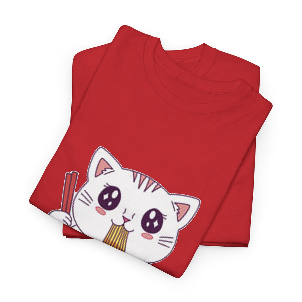 Cute Cat Ramen Tee – Kawaii Kitty Eating Noodles Graphic Shirt
