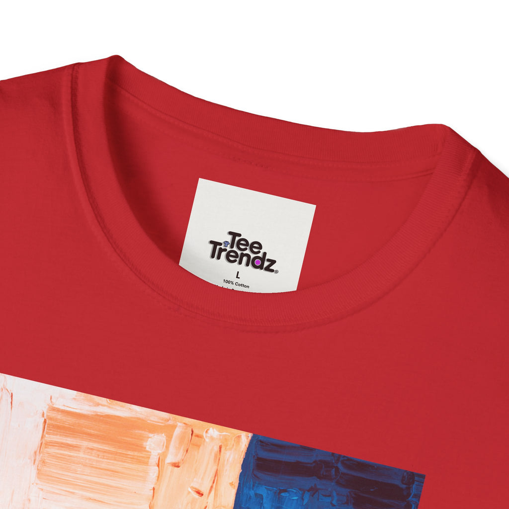 Abstract Color Block T-Shirt — Blue & Peach Modern Art Tee