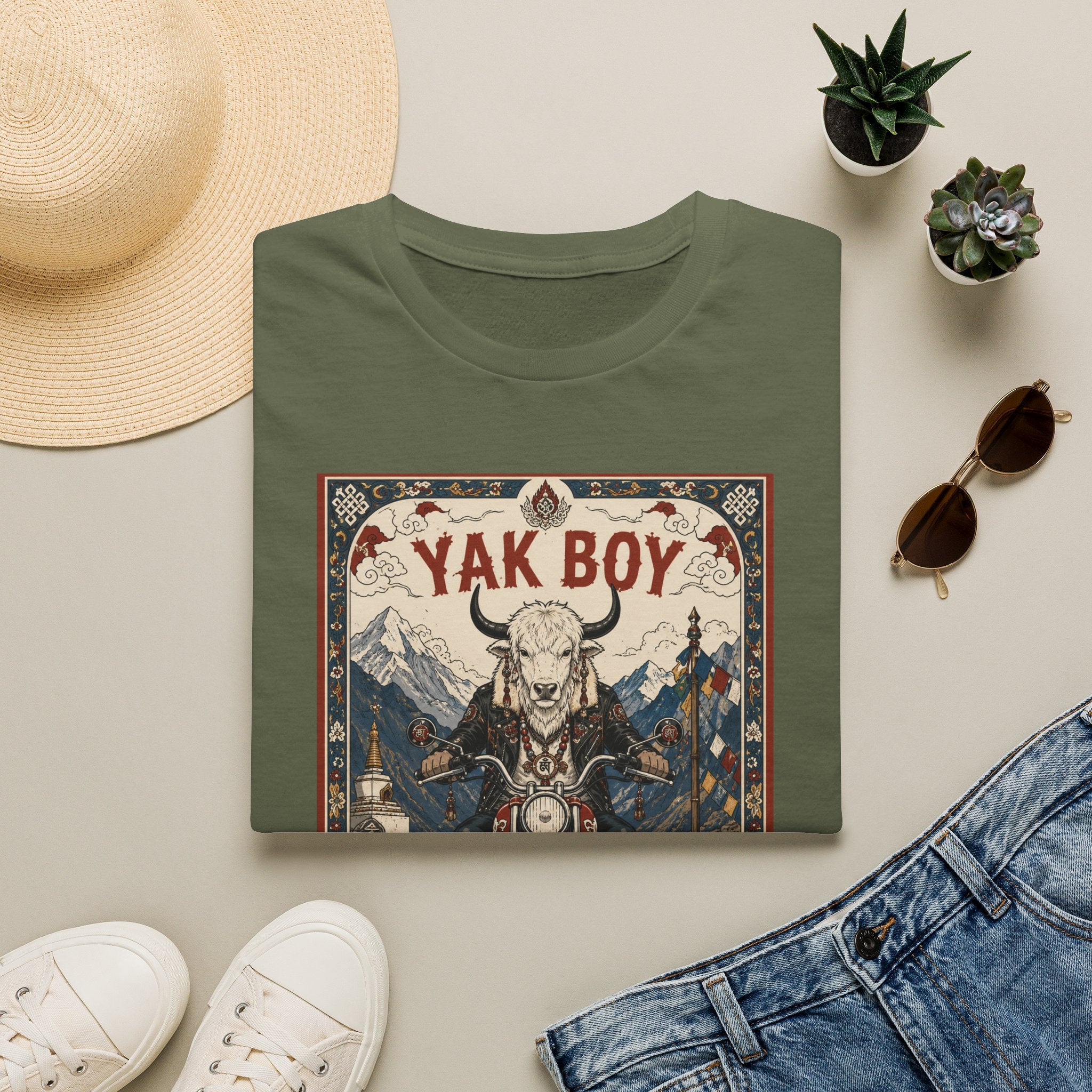 Yak Boy Motorcycle Graphic T‑Shirt — Vintage Mountain Biker Tee