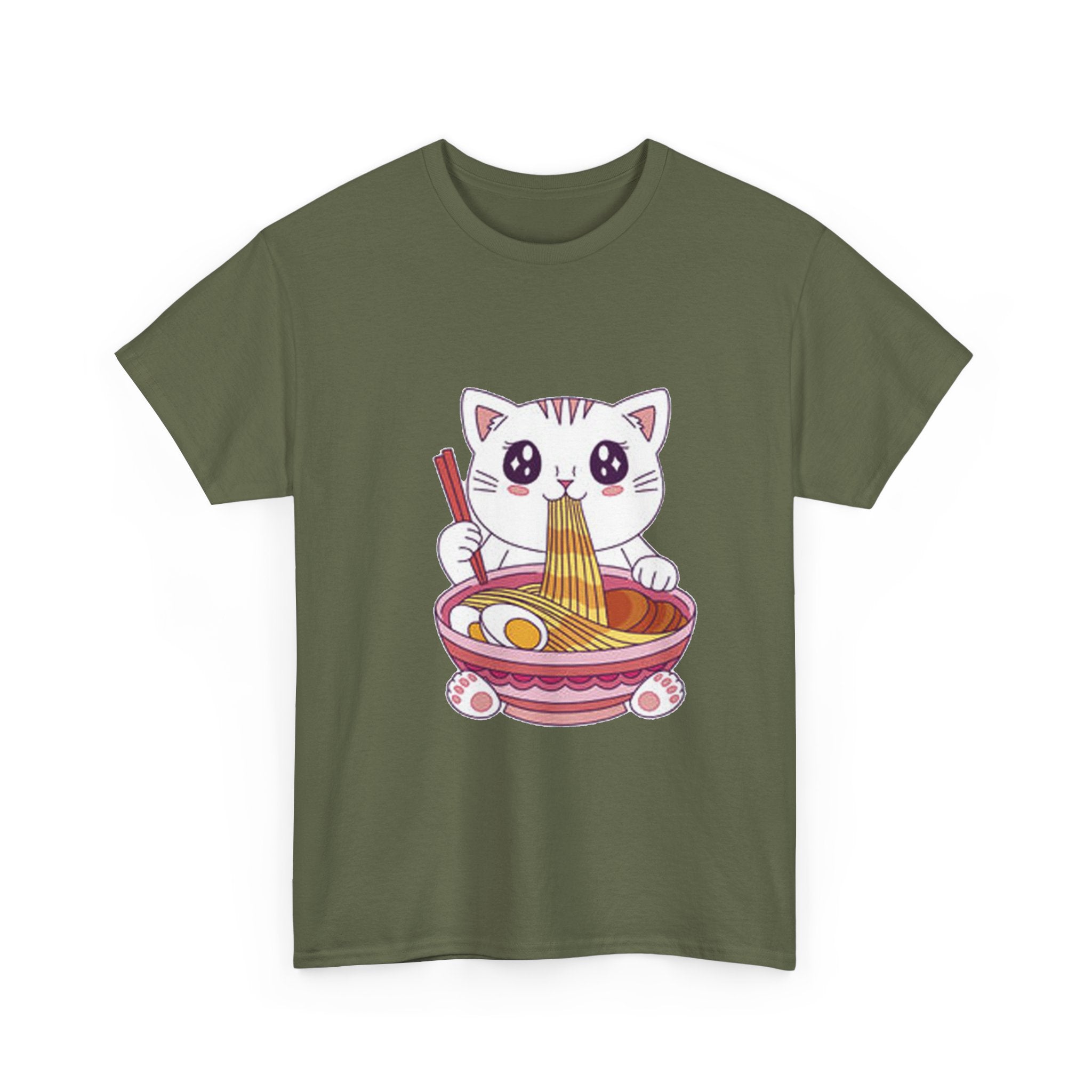 Cute Cat Ramen Tee – Kawaii Kitty Eating Noodles Graphic Shirt