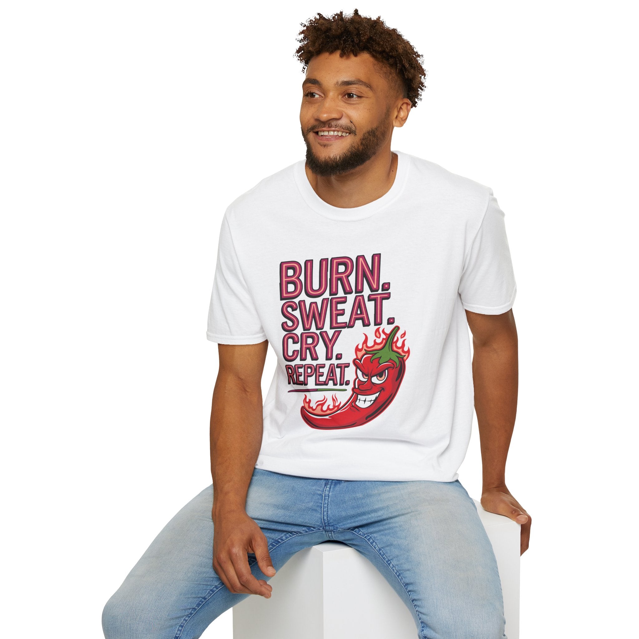 Burn. Sweat. Cry. Repeat. T-Shirt — Spicy Fitness Motivation Tee