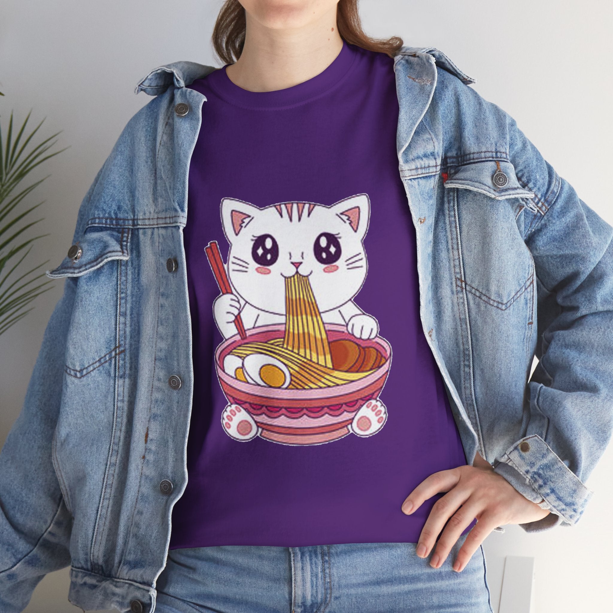 Cute Cat Ramen Tee – Kawaii Kitty Eating Noodles Graphic Shirt