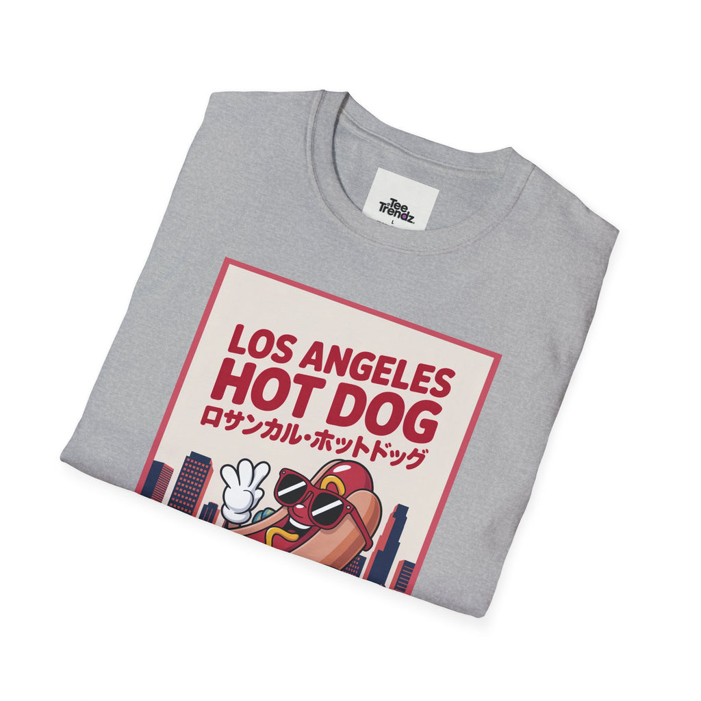 Los Angeles Hot Dog Cartoon T-Shirt – Cute Retro Japanese Text Streetwear