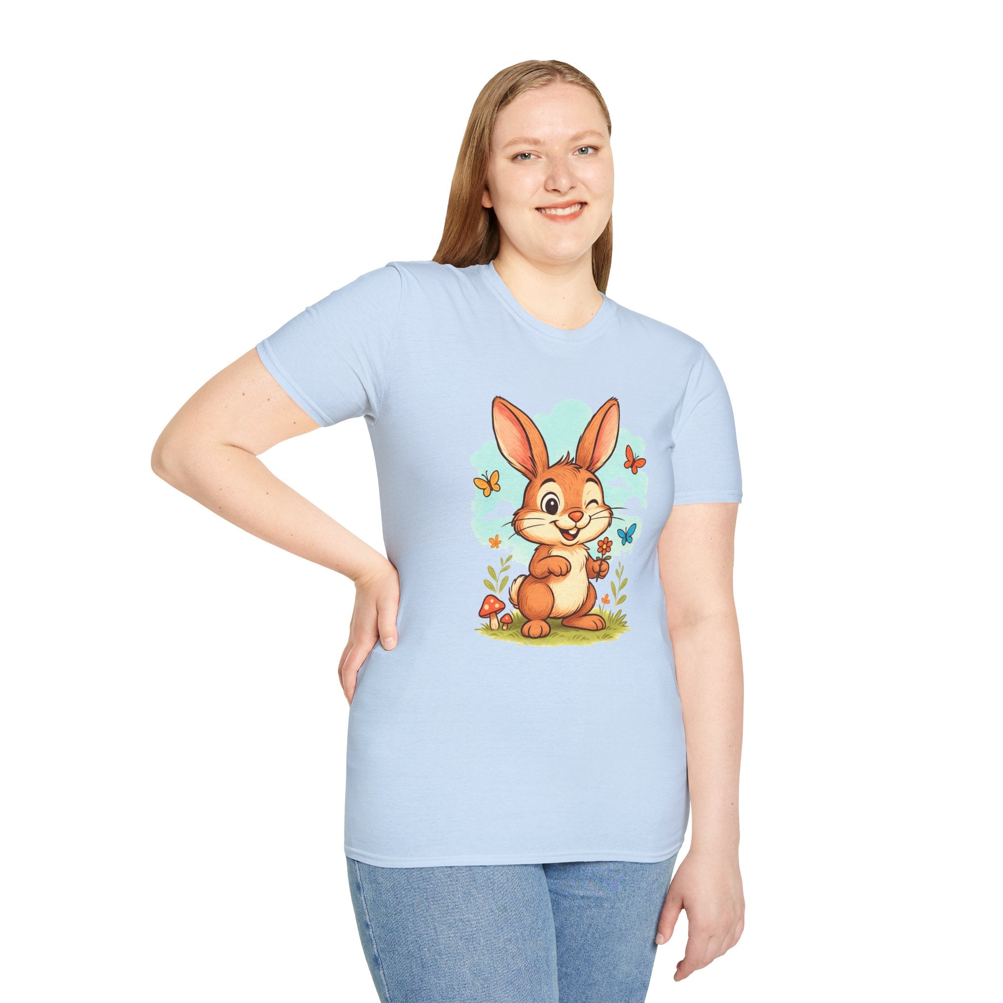 Cute Bunny Tee — Cartoon Rabbit with Butterflies Kids Easter Shirt