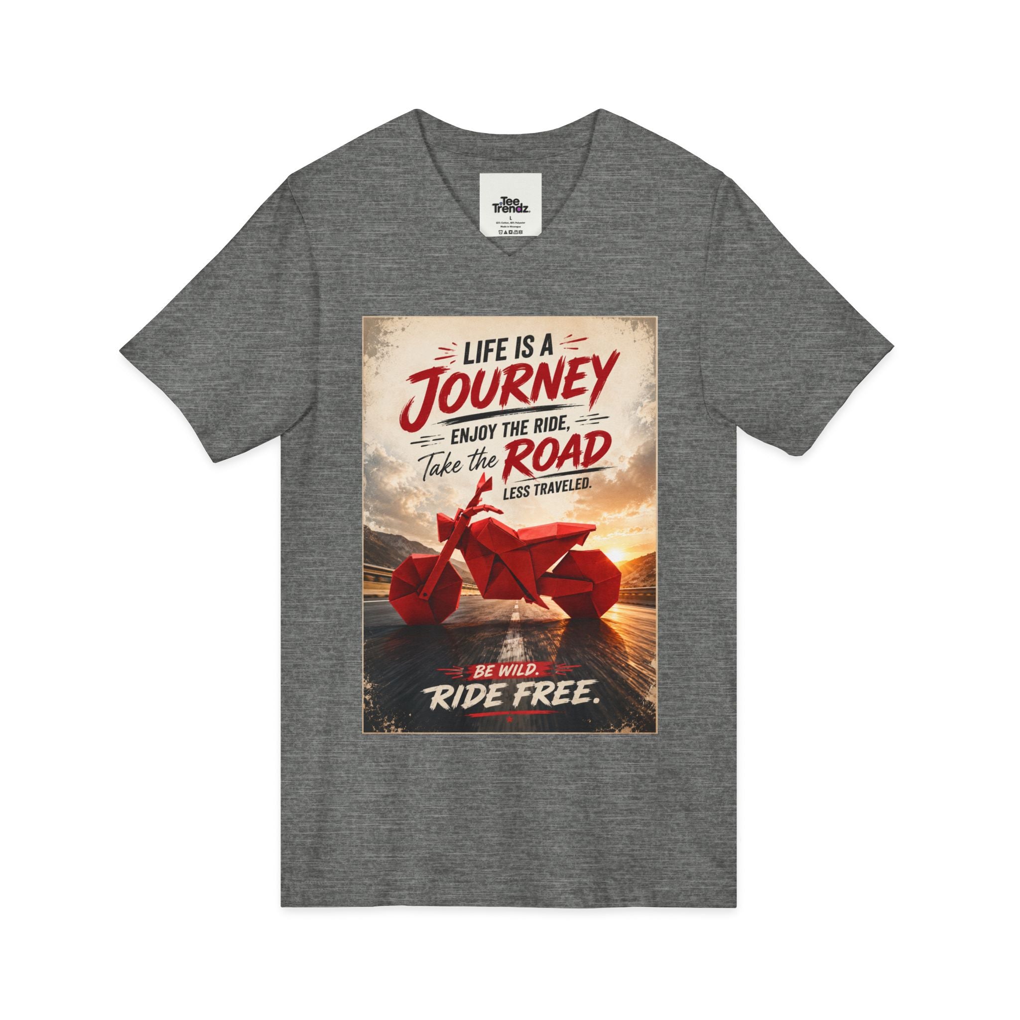 Journey Motorcycle V-Neck Tee — "Life Is a Journey, Enjoy the Ride" Graphic Shirt