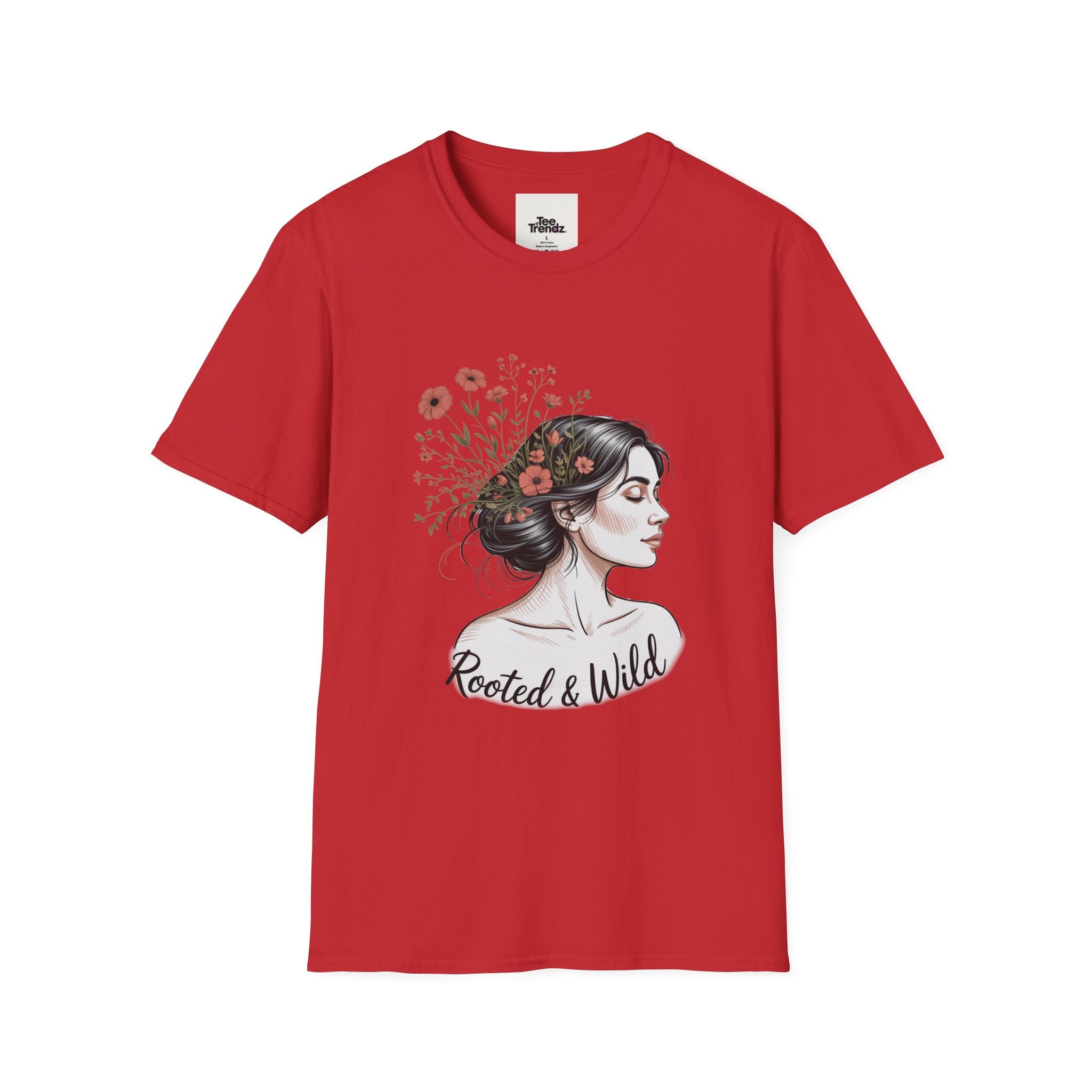 T-Shirt — "Rooted & Wild" Floral Woman Illustration | Boho Nature Tee for Women