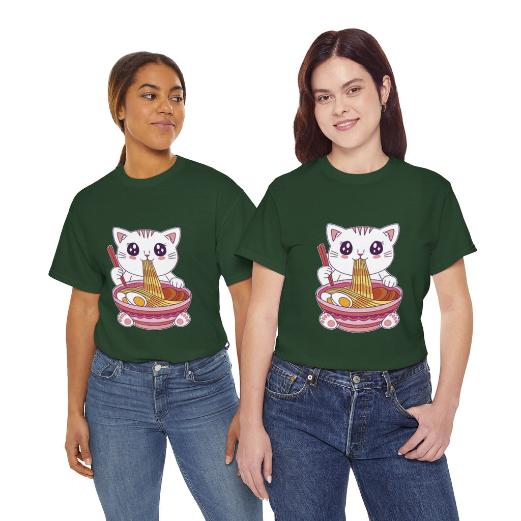 Cute Cat Ramen Tee – Kawaii Kitty Eating Noodles Graphic Shirt