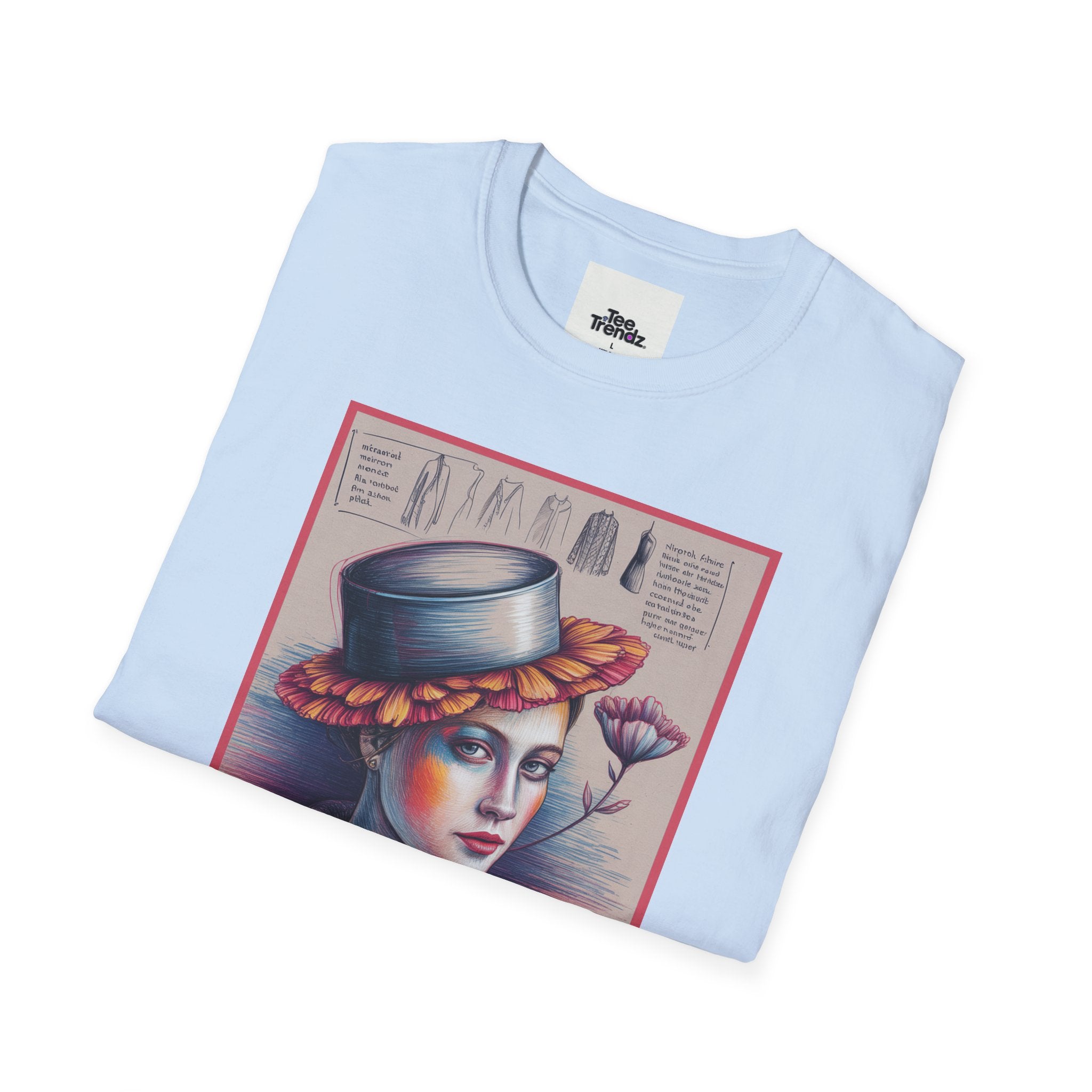 Vintage Portrait T-Shirt — Floral Hat Illustration