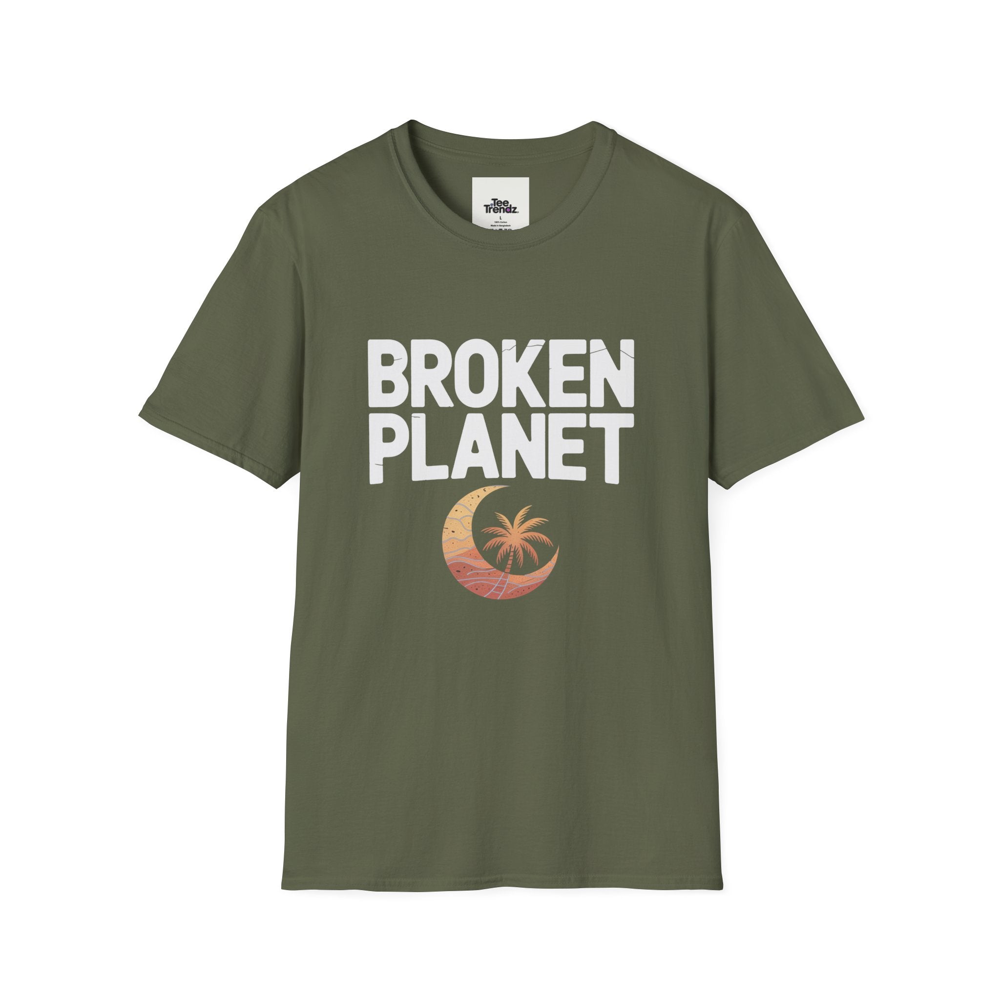 Broken Planet T-Shirt — Tropical Crescent Palm Graphic Tee