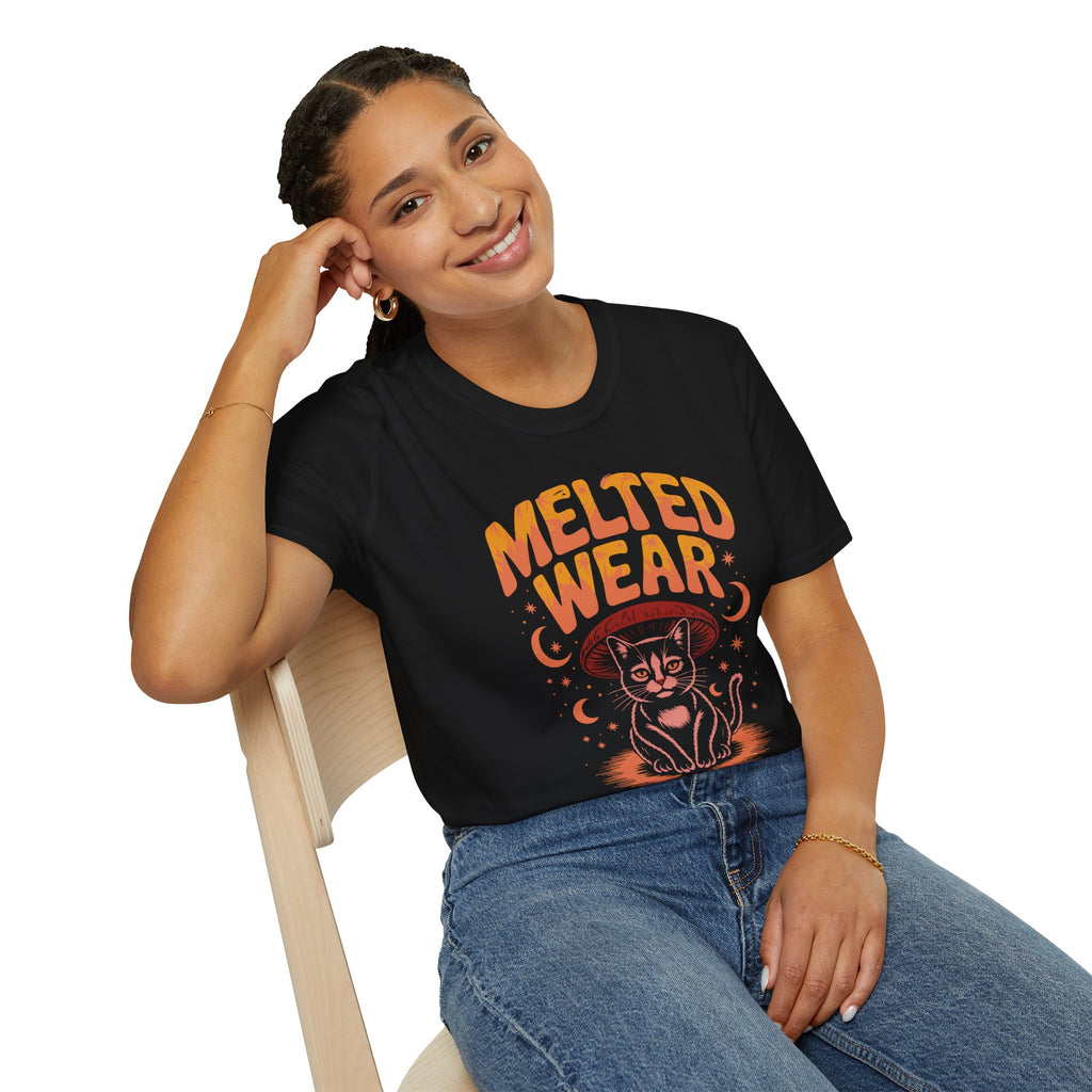 Cat Graphic T-Shirt — "Melted Wear" Retro Moonlit Design