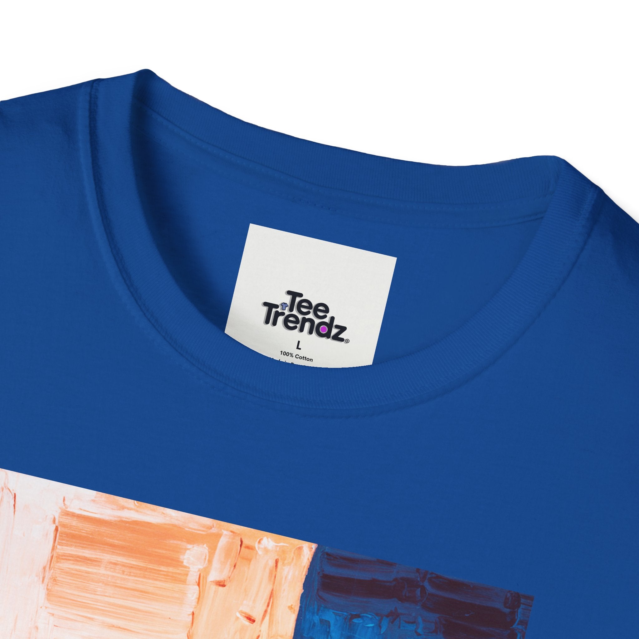 Abstract Color Block T-Shirt — Blue & Peach Modern Art Tee