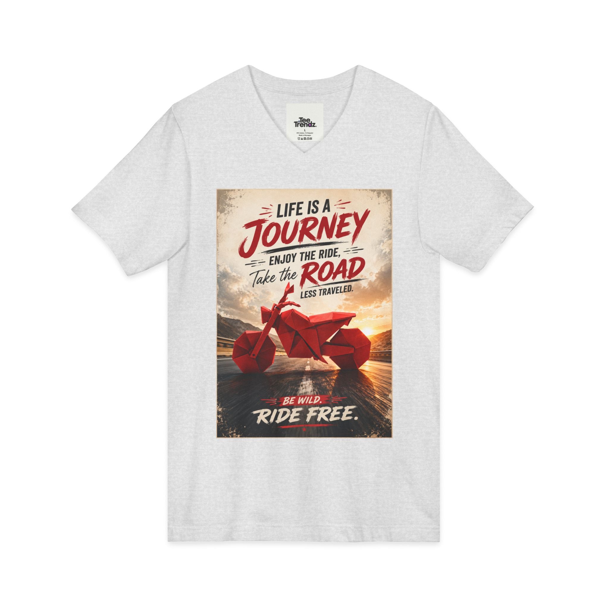 Journey Motorcycle V-Neck Tee — "Life Is a Journey, Enjoy the Ride" Graphic Shirt