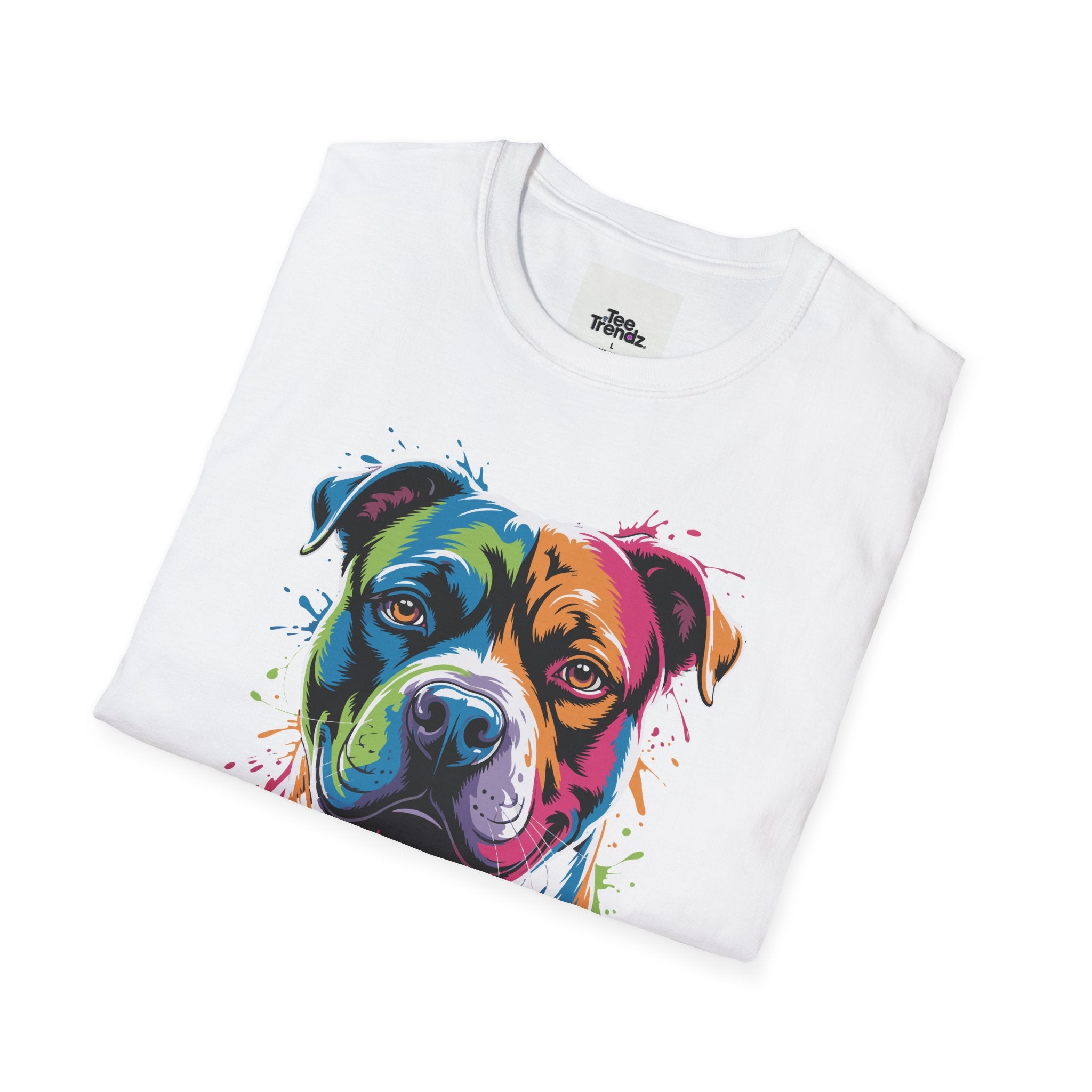 Colorful Pitbull Portrait T-Shirt — Vibrant Dog Art Tee