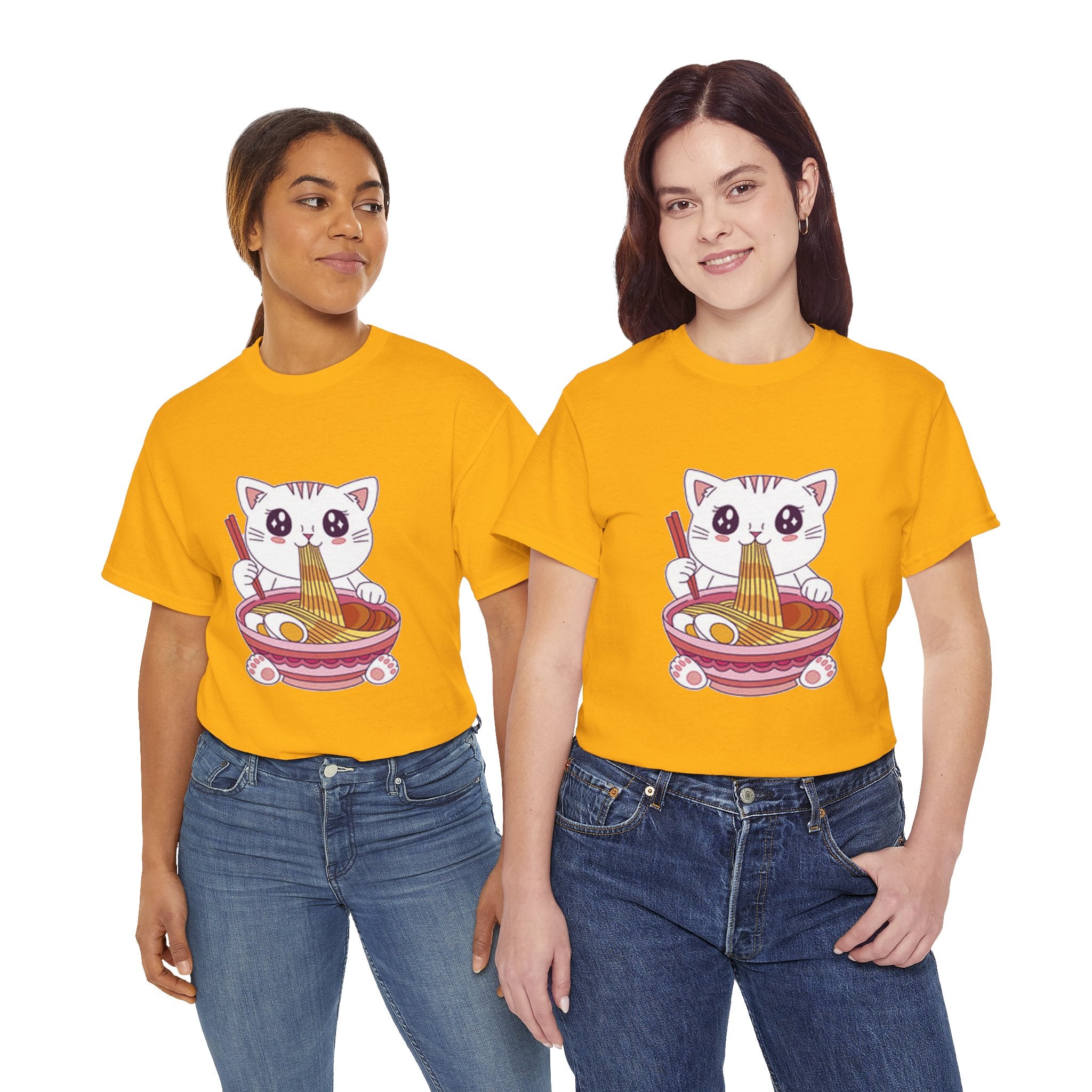 Cute Cat Ramen Tee – Kawaii Kitty Eating Noodles Graphic Shirt