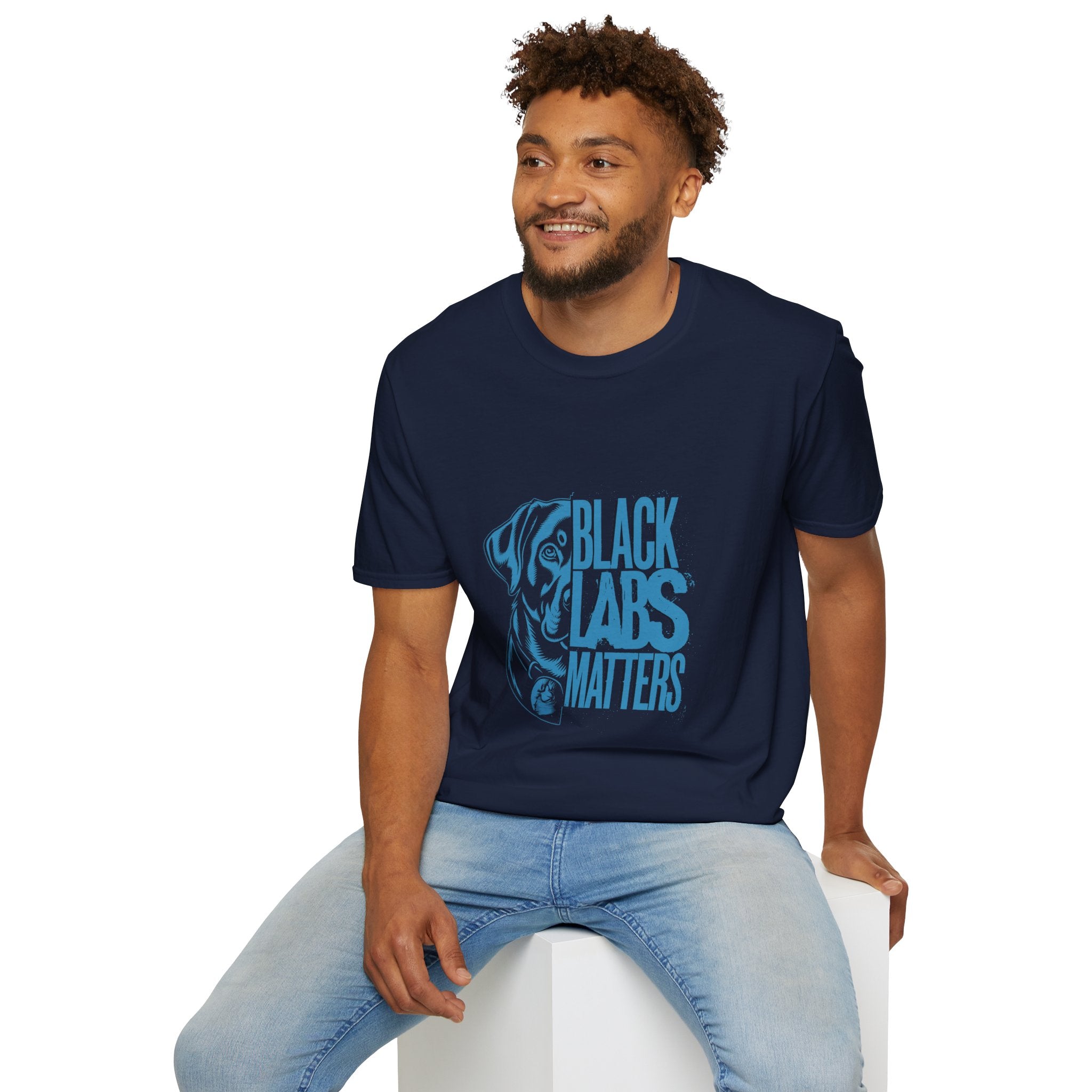 Black Labs Matter T‑Shirt — Blue Graphic Labrador Rescue Tee
