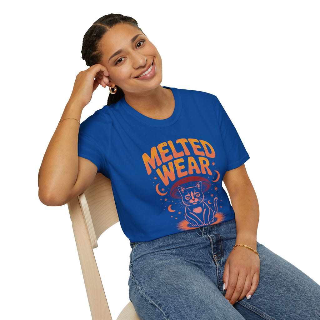 Cat Graphic T-Shirt — "Melted Wear" Retro Moonlit Design