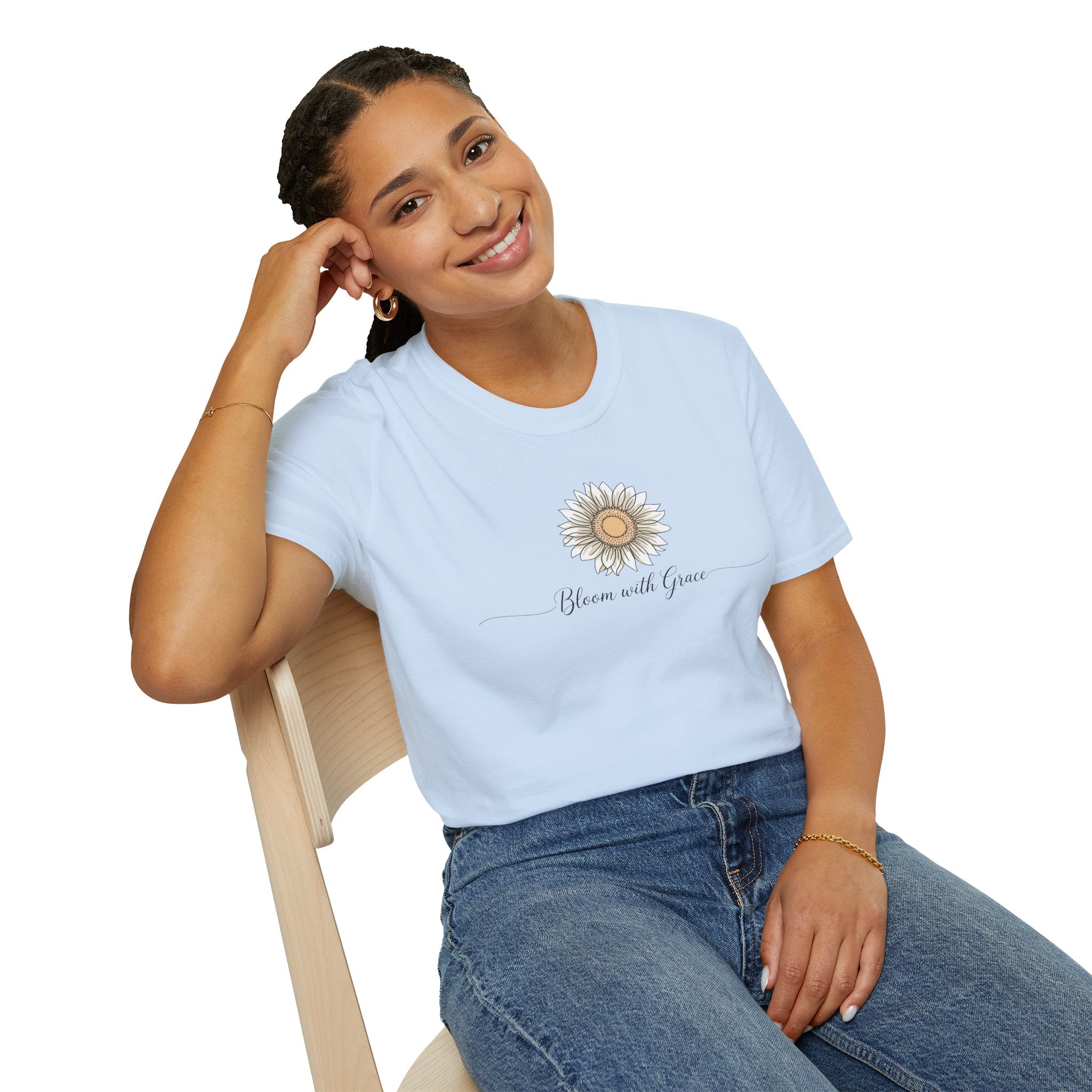 “Bloom with Grace” Sunflower T-Shirt — Floral Inspirational Graphic Tee